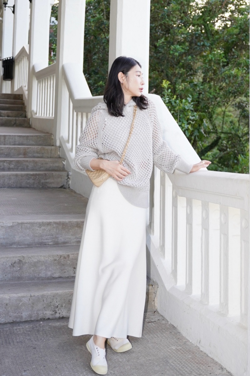 HANAA 新款精仿真絲針織布A型裙擺半裙