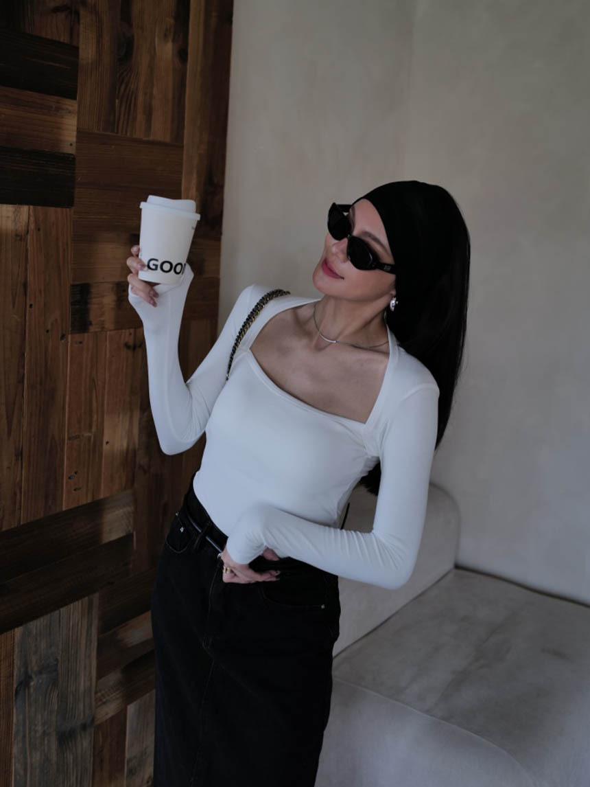 氣質芭蕾領長袖上衣(附胸墊)*4色