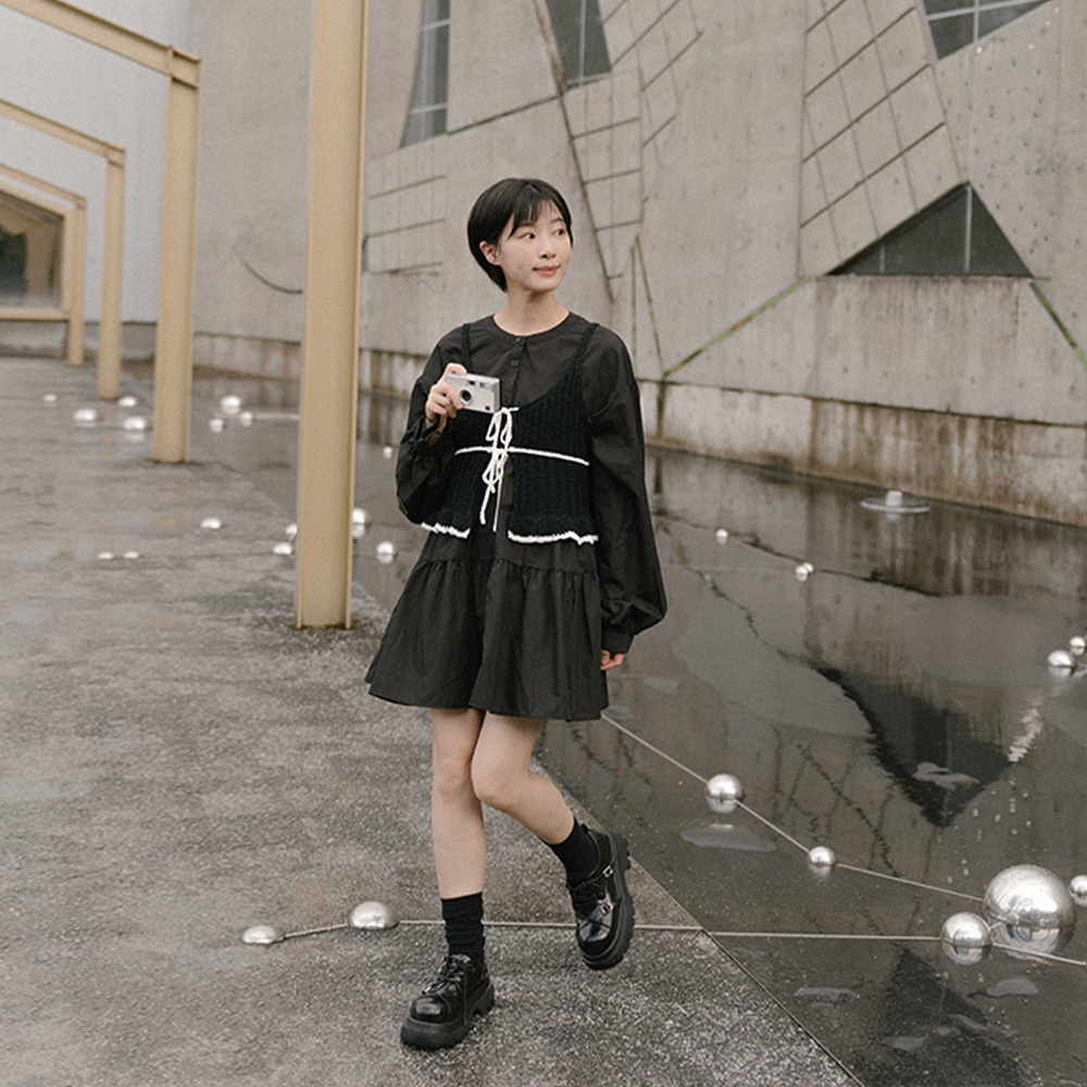 Zhongshan collar cake layered short dress three colors for sale【01087151】in stock+pre-order