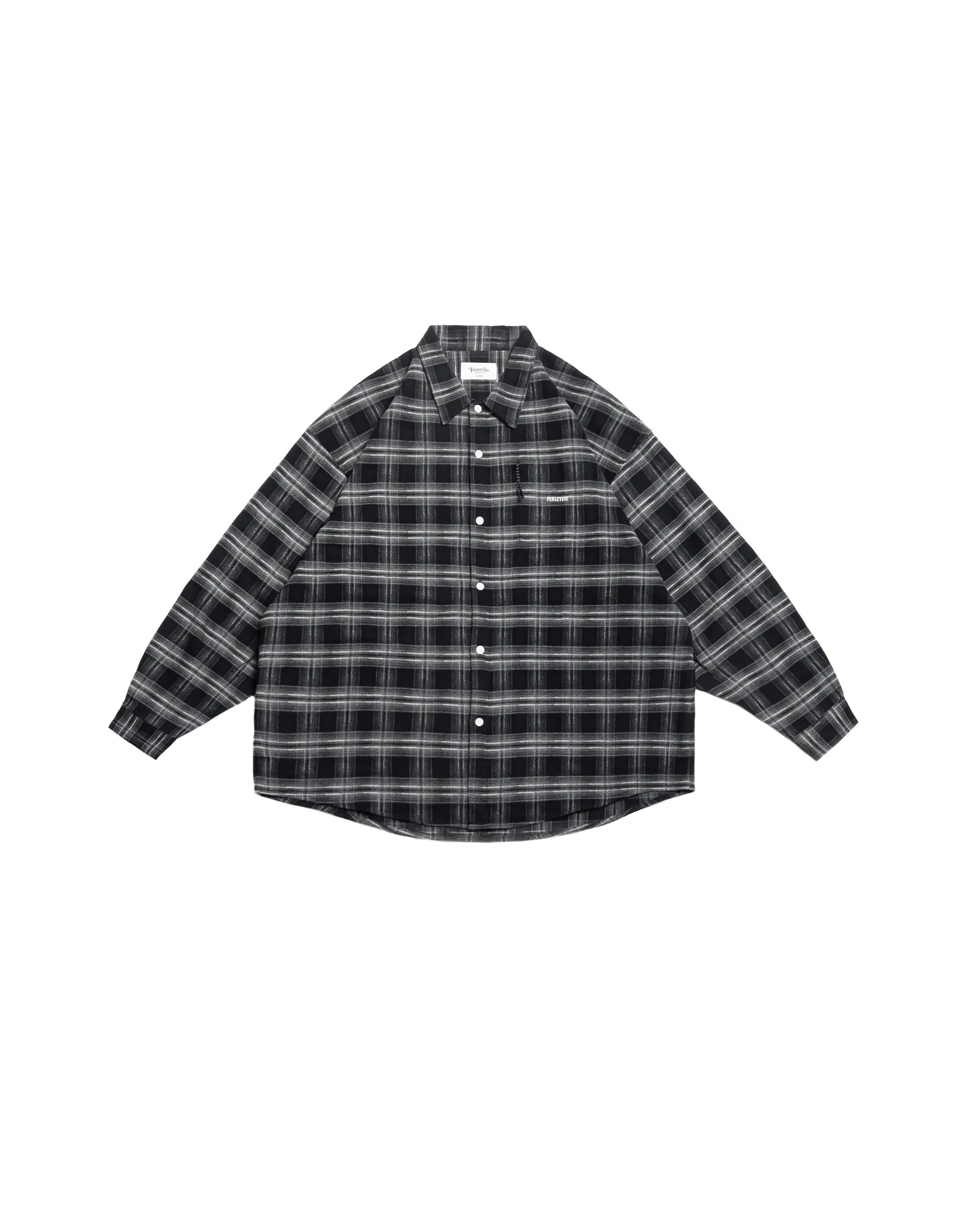 PERSEVERE RELAXED-FIT L/S SHIRT - BLACK & GRAY & WHITE CHECK