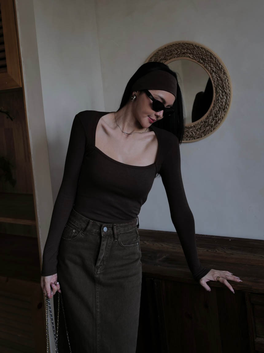 氣質芭蕾領長袖上衣(附胸墊)*4色