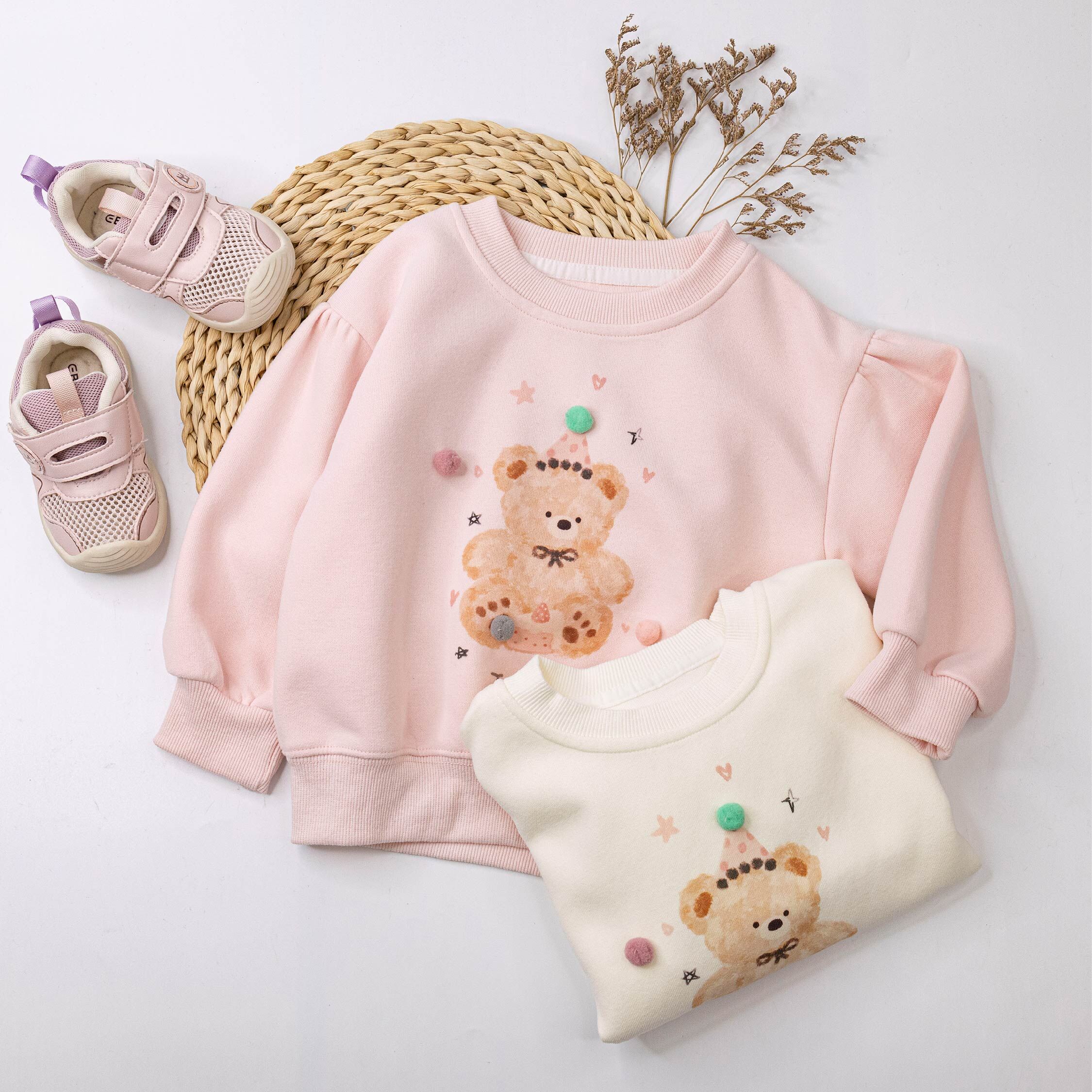 【H55157】慶生小熊立體球球上衣＊二色