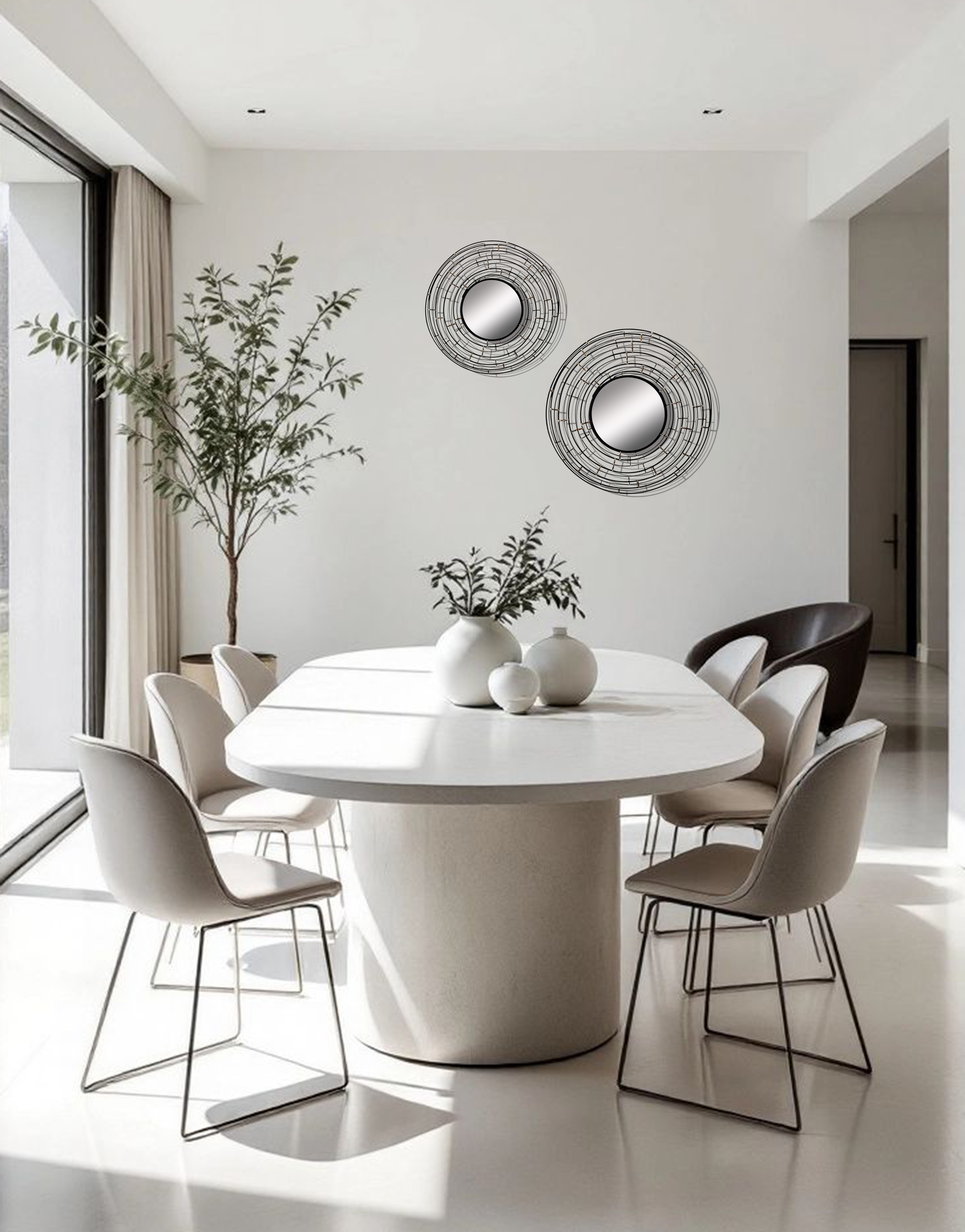 線圈圓鏡壁飾兩件組 中+小