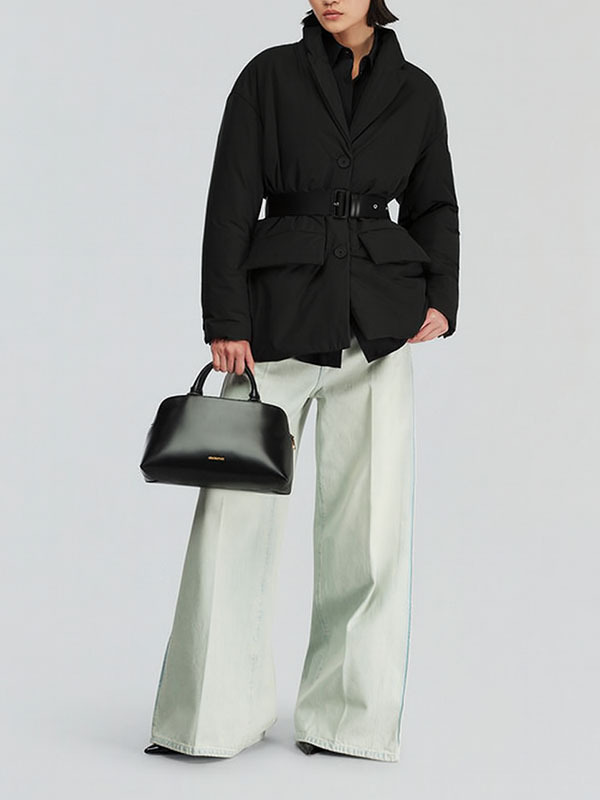 Semicouture 鋪棉腰帶外套(黑)