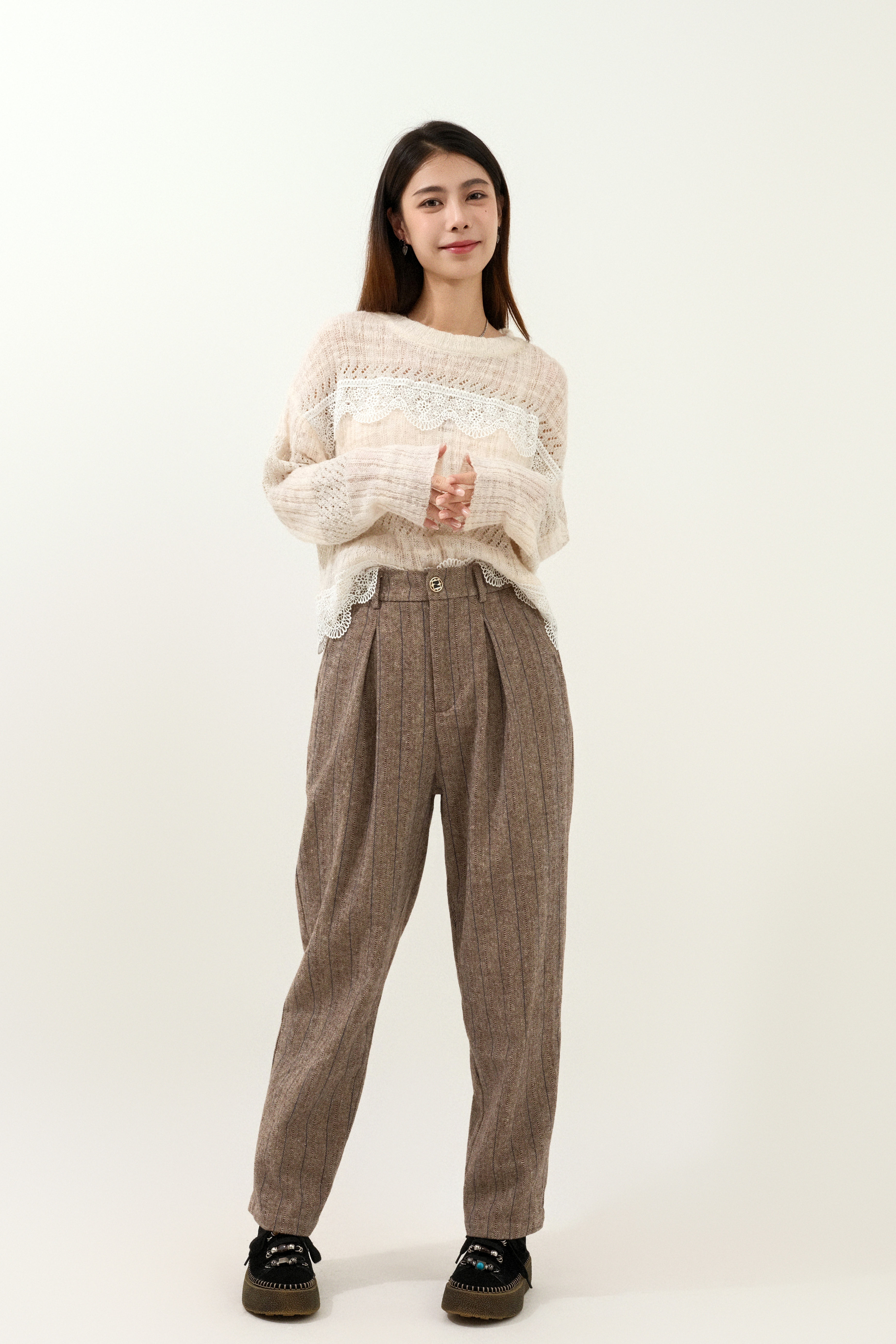 蕾絲花邊morHair拼乾爽線上衣 (現貨款式）