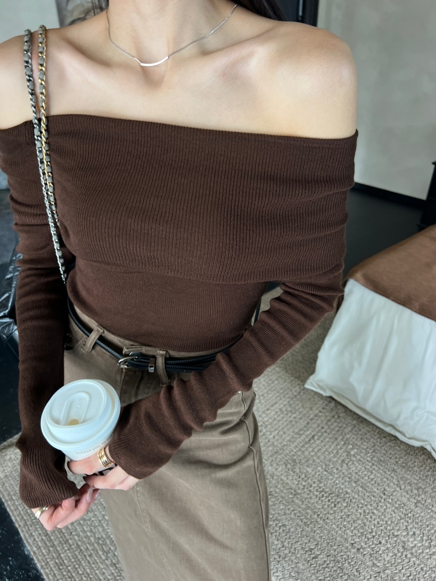 翻領一字肩針織上衣*4色