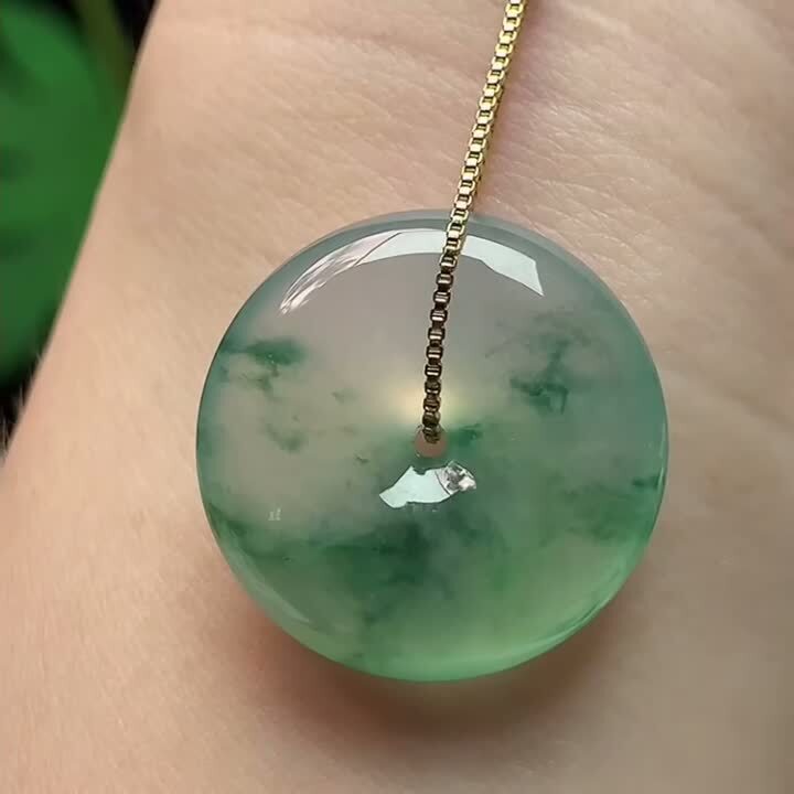 翡翠冰種飄花平安扣 (24mm直徑),天然翡翠A玉, 緬甸玉, Jade, Jadeite