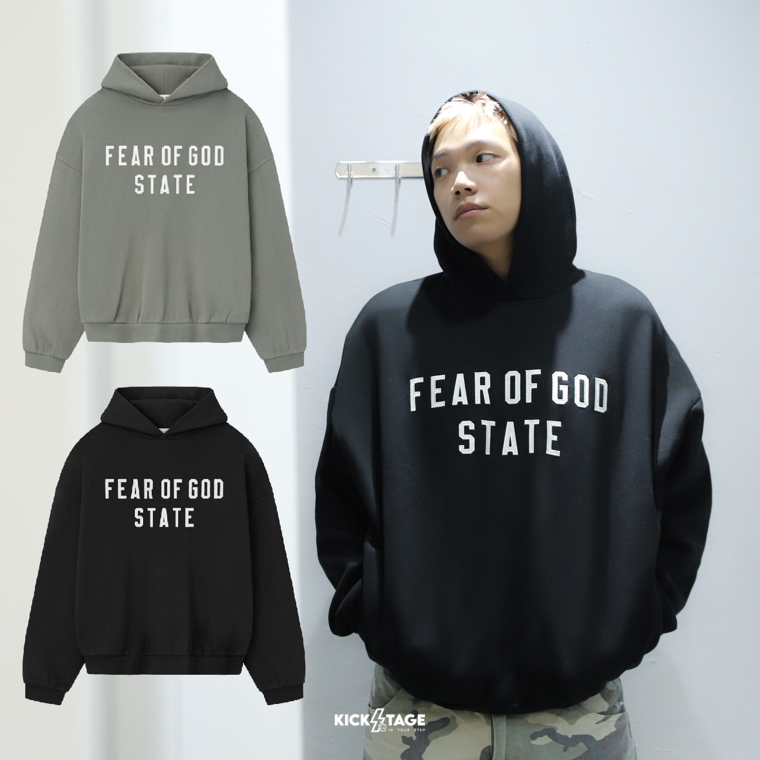 FOG Fear Of God ESSENTIALS 90' S FIT FLEECE 綠色 黑色 寬鬆 內刷毛 口袋 落肩 長袖 帽TEE【192SP25621】