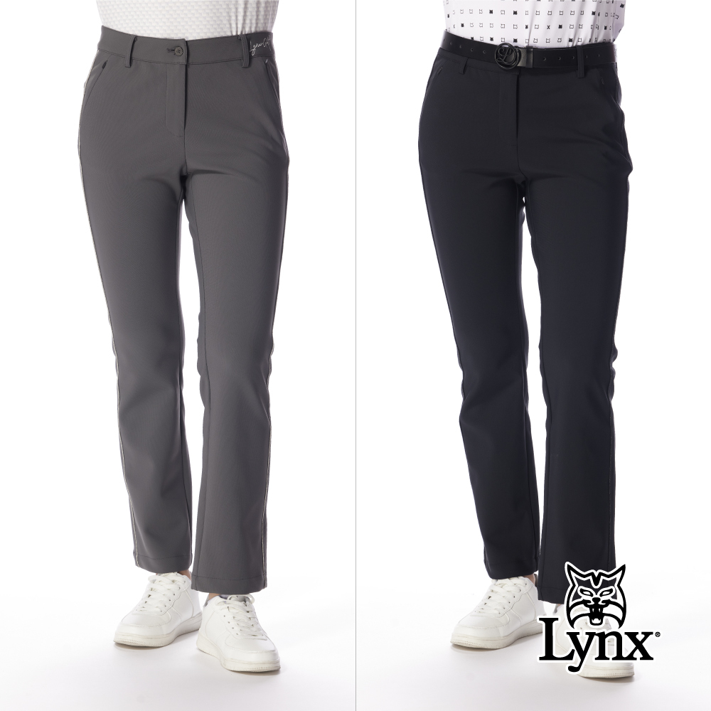 【Lynx Golf】女款側面條紋複合面料彈性保暖舒適九分靴型褲