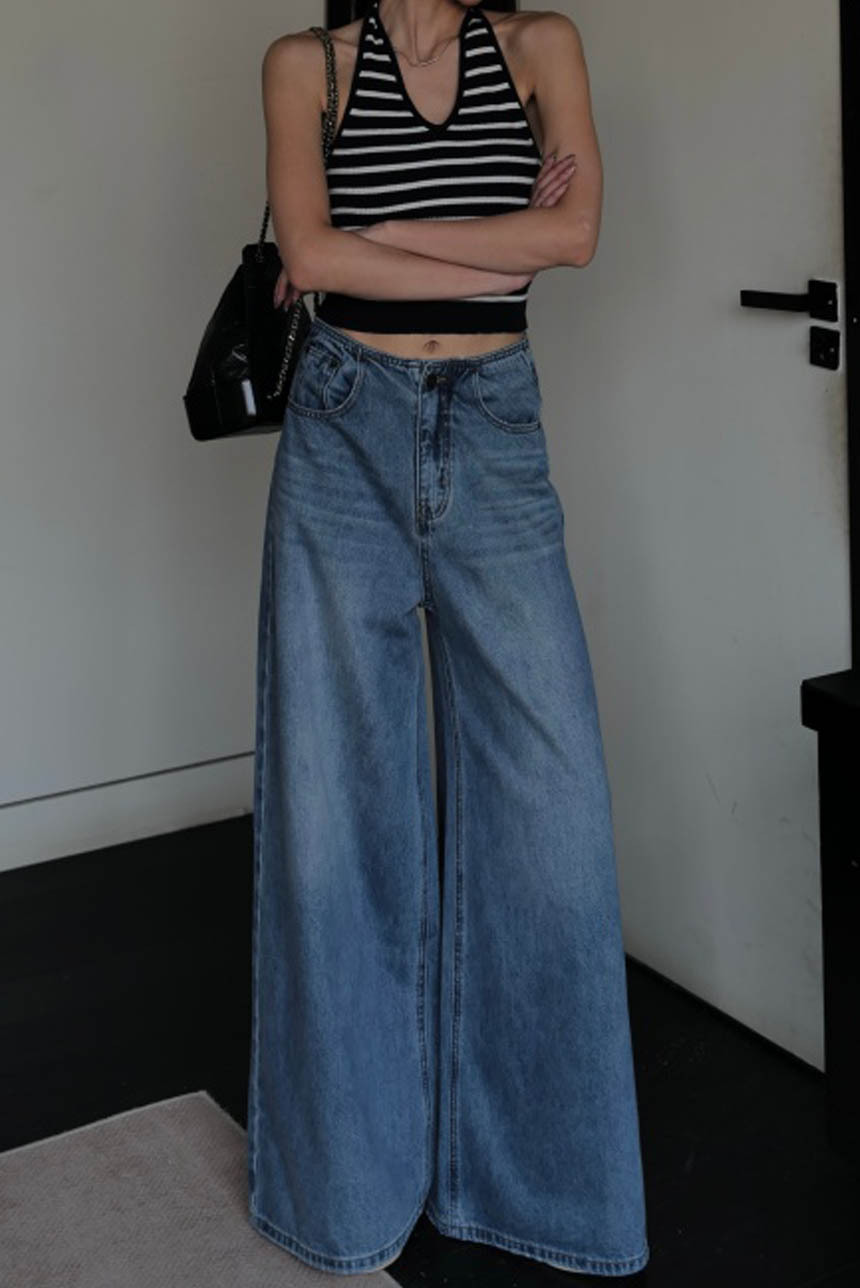 氣質單釦牛仔寬褲*2色