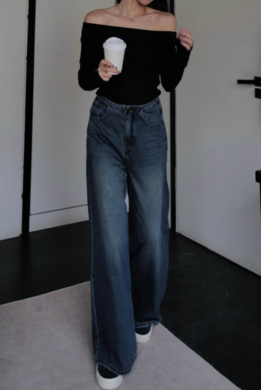 氣質單釦牛仔寬褲*2色