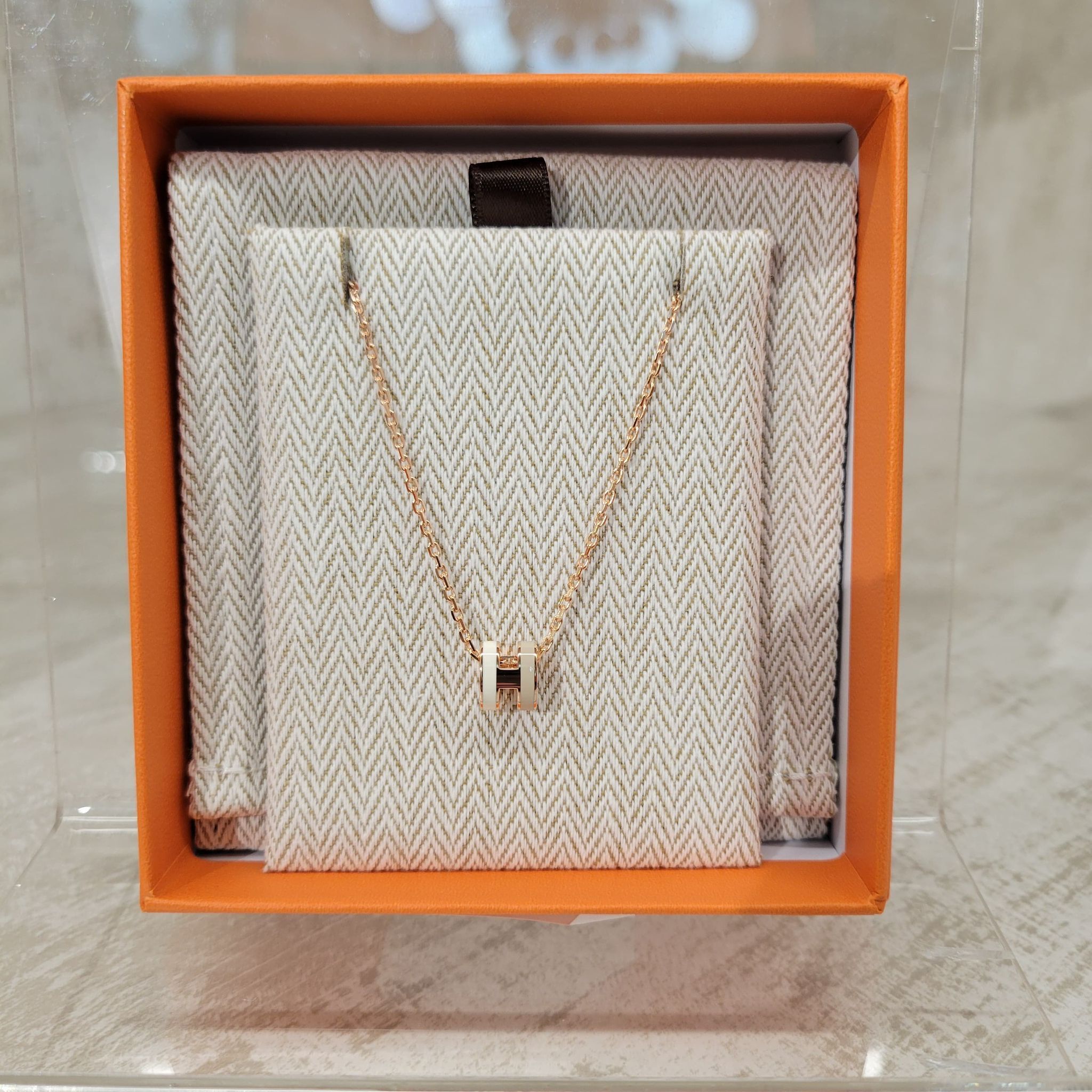 HERMES MINI POP H PENDANT SYSTEME FO (2 TONE) 奶茶拼白 玫瑰金