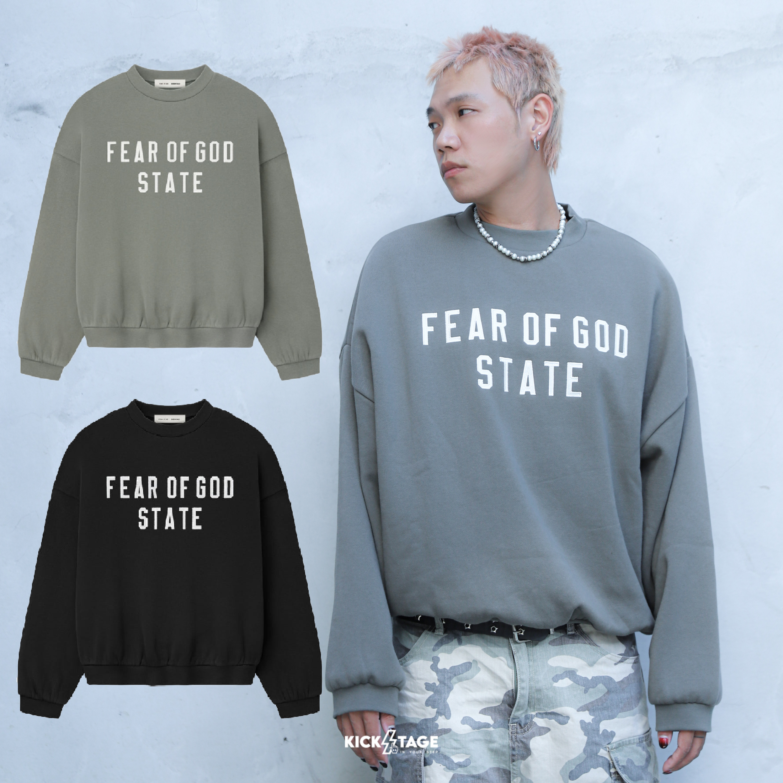 FOG Fear Of God ESSENTIALS 90' S FIT CREWNE 綠色 黑色 寬鬆 內刷毛 落肩 長袖 長TEE【192SP25655】