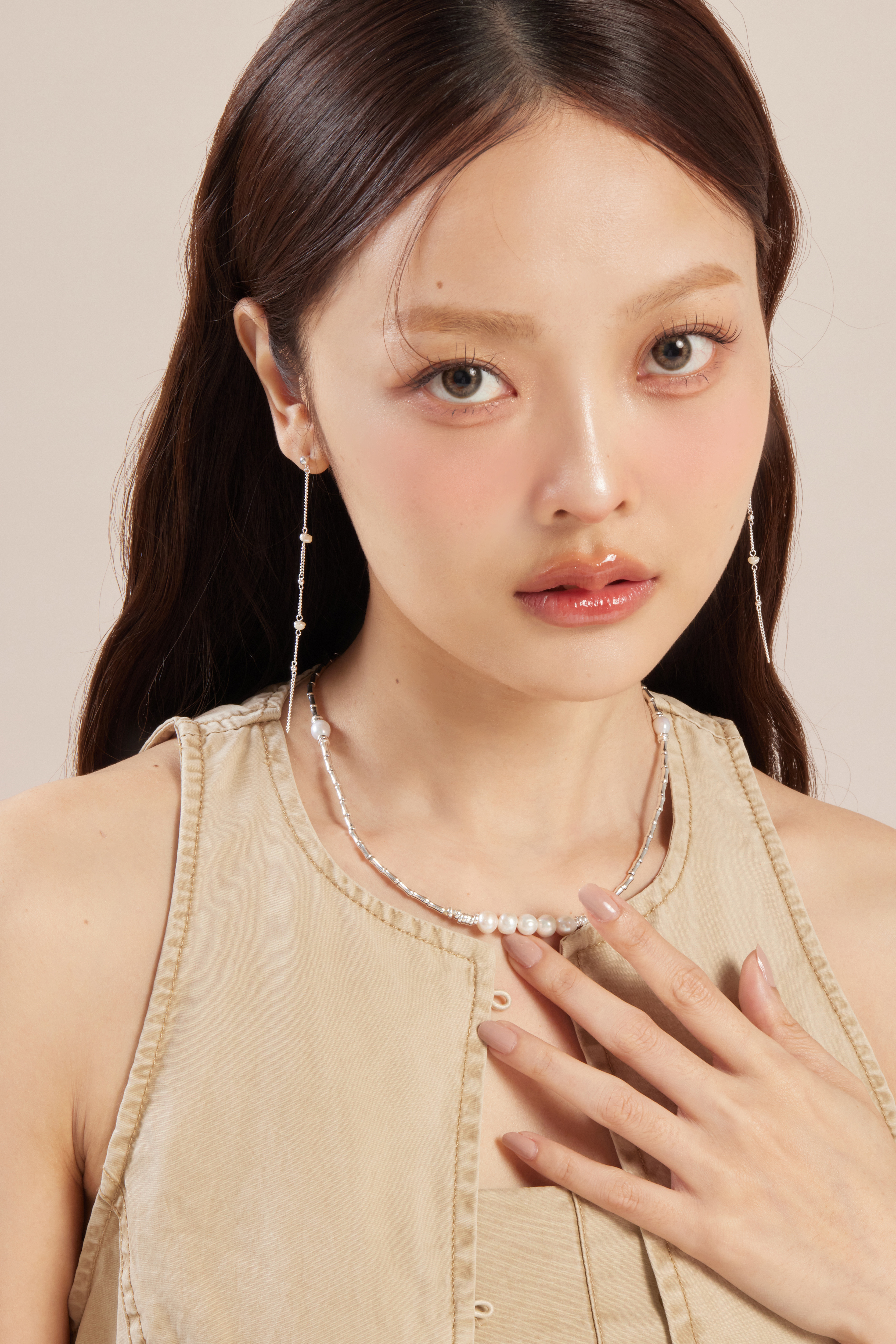 N1099 | 純銀竹節灰白珍珠項鍊