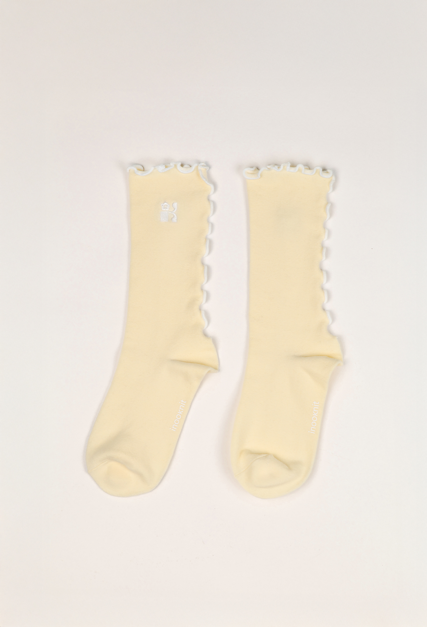 inooknit繡標木耳襪 鵝黃