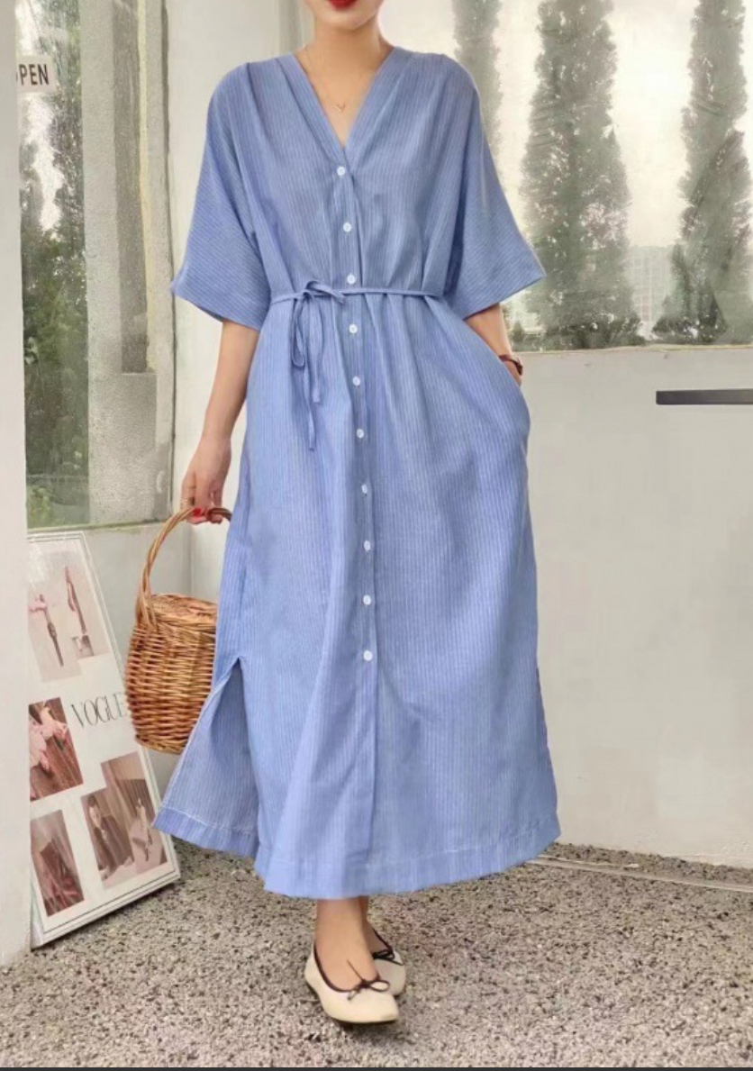 ᴷᴼᴿᴱᴬ 🇰🇷 修身顯瘦顯比例清新舒適優雅條紋長洋(兩色)