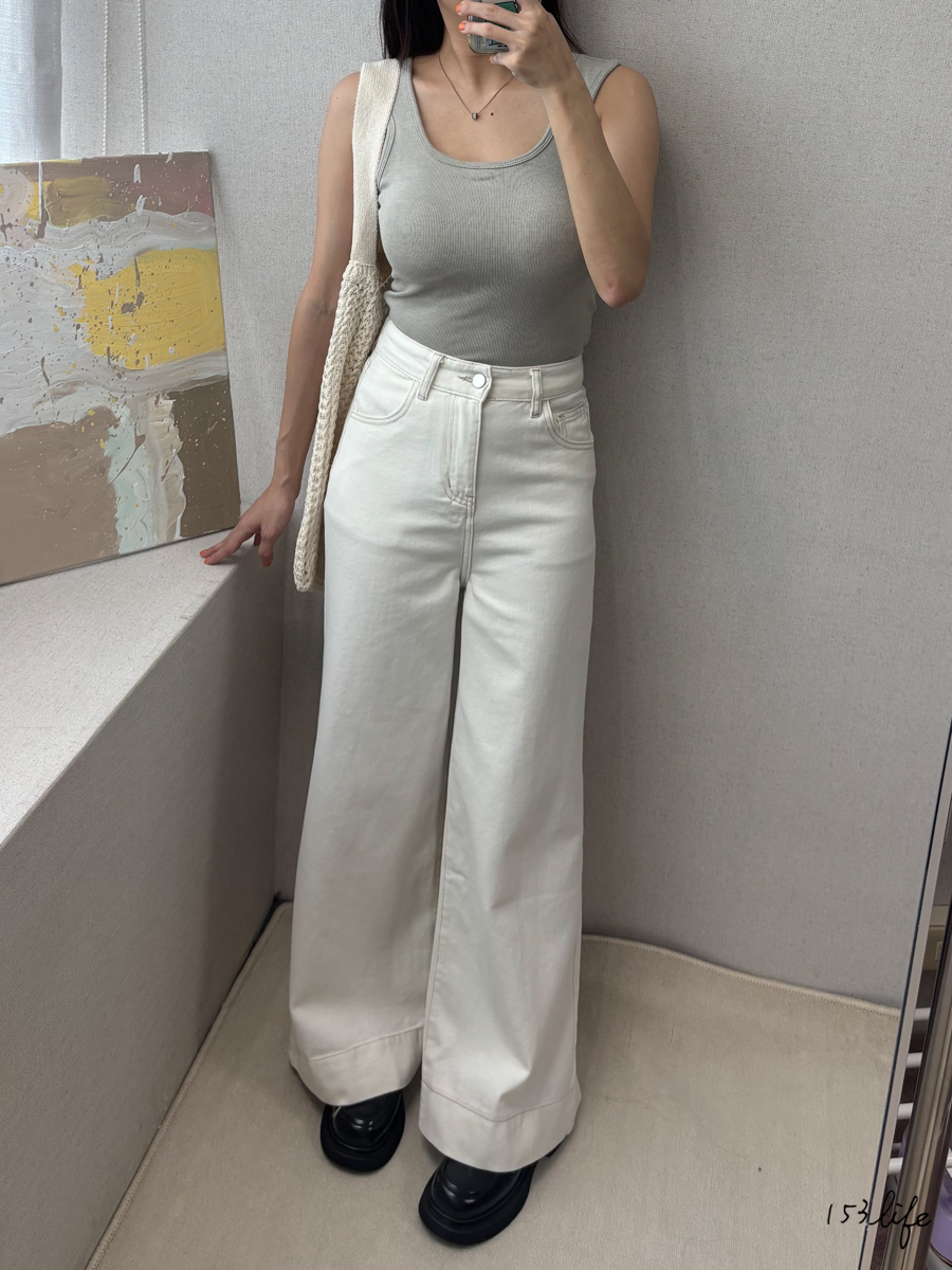 白褲牛仔顯瘦直筒喇叭寬褲(九分/長款)(XXS-XL)