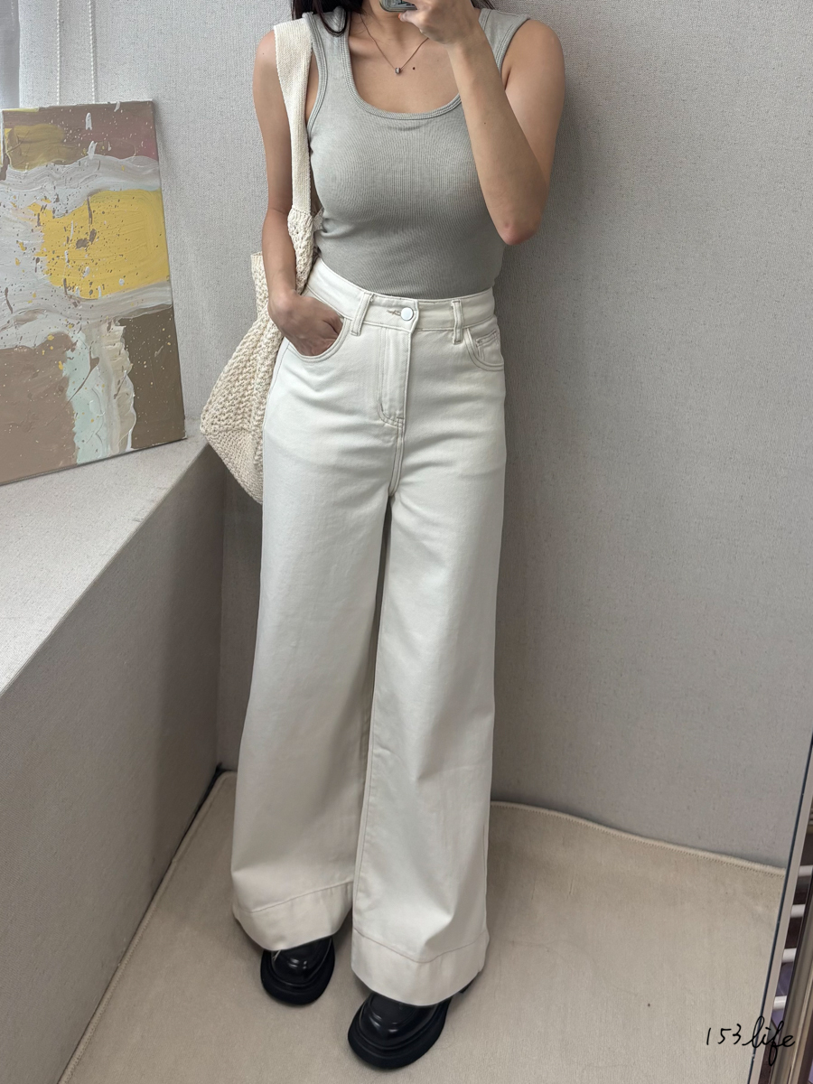 白褲牛仔顯瘦直筒喇叭寬褲(九分/長款)(XXS-XL)