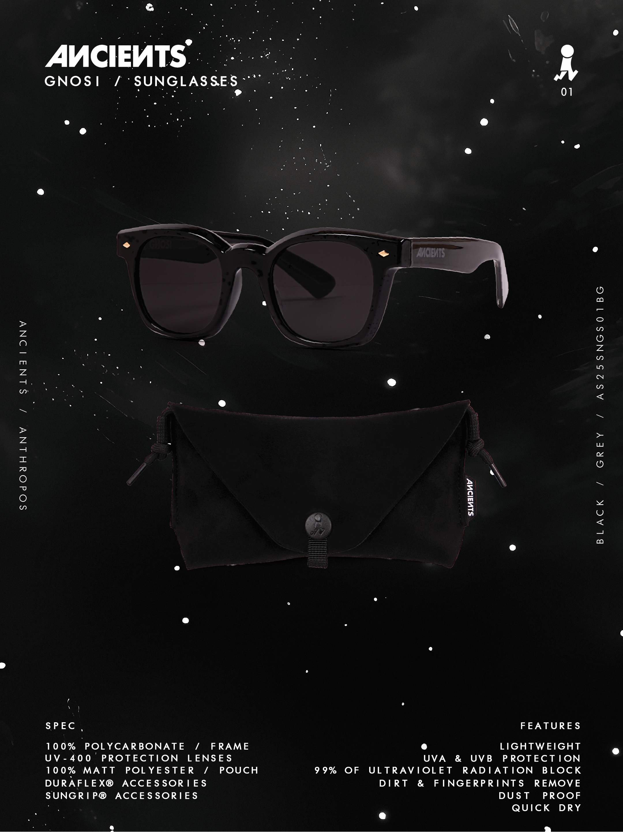 ANCIENTS GNOSI / SUNGLASSES AS25SNGS01 BLACK/GREY