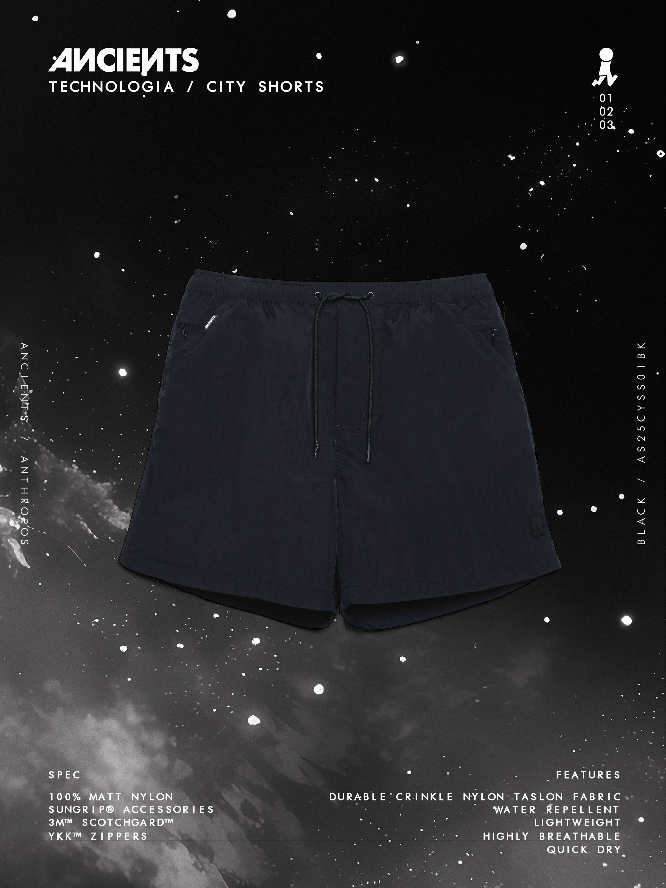 ANCIENTS TECHNOLOGIA / CITY SHORTS AS25CYSS01 BLACK