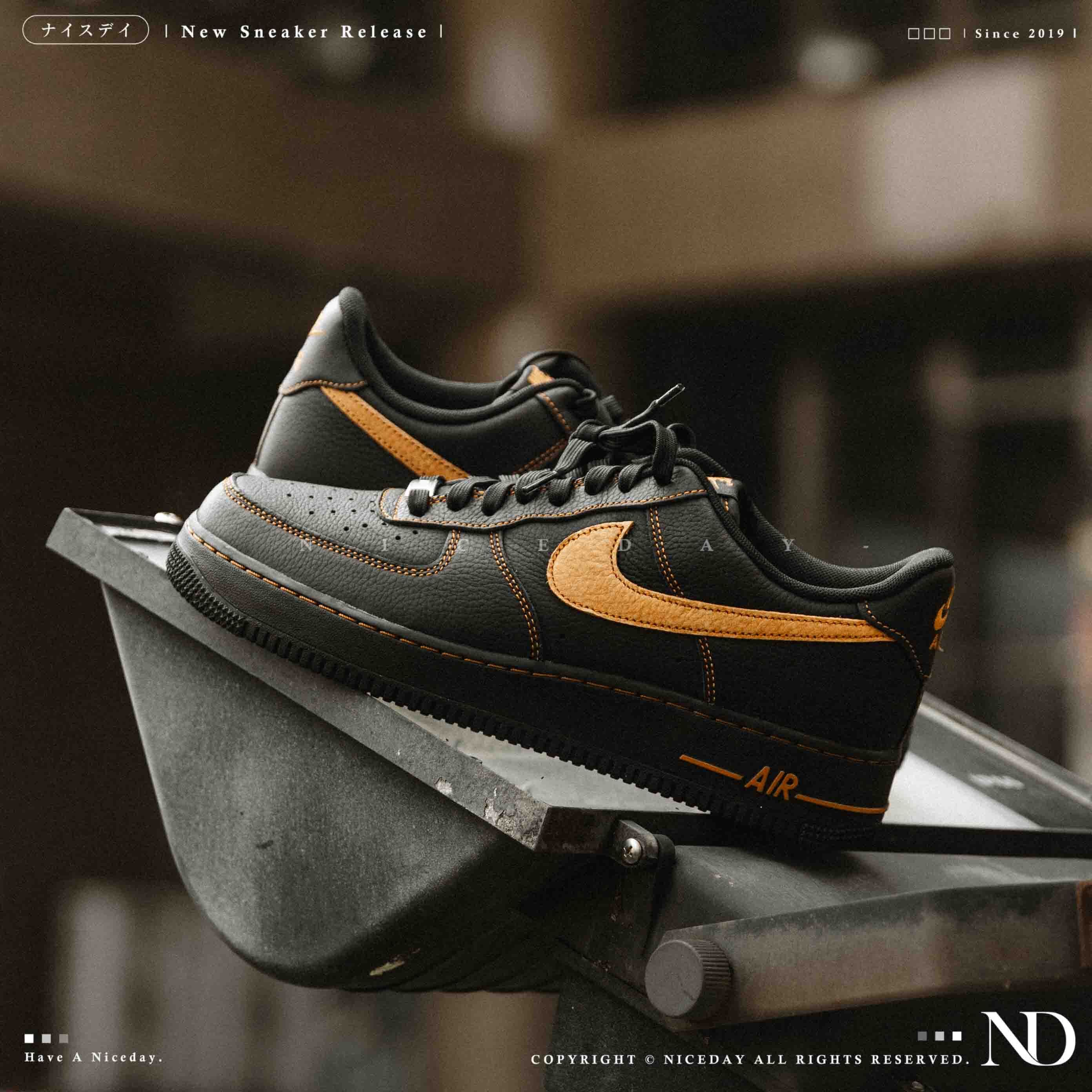 NICEDAY 代購 Nike Air Force 1 Low Black Tan 黑金 黑色 縫線 小麥 金鉤 男鞋 HQ2037-003