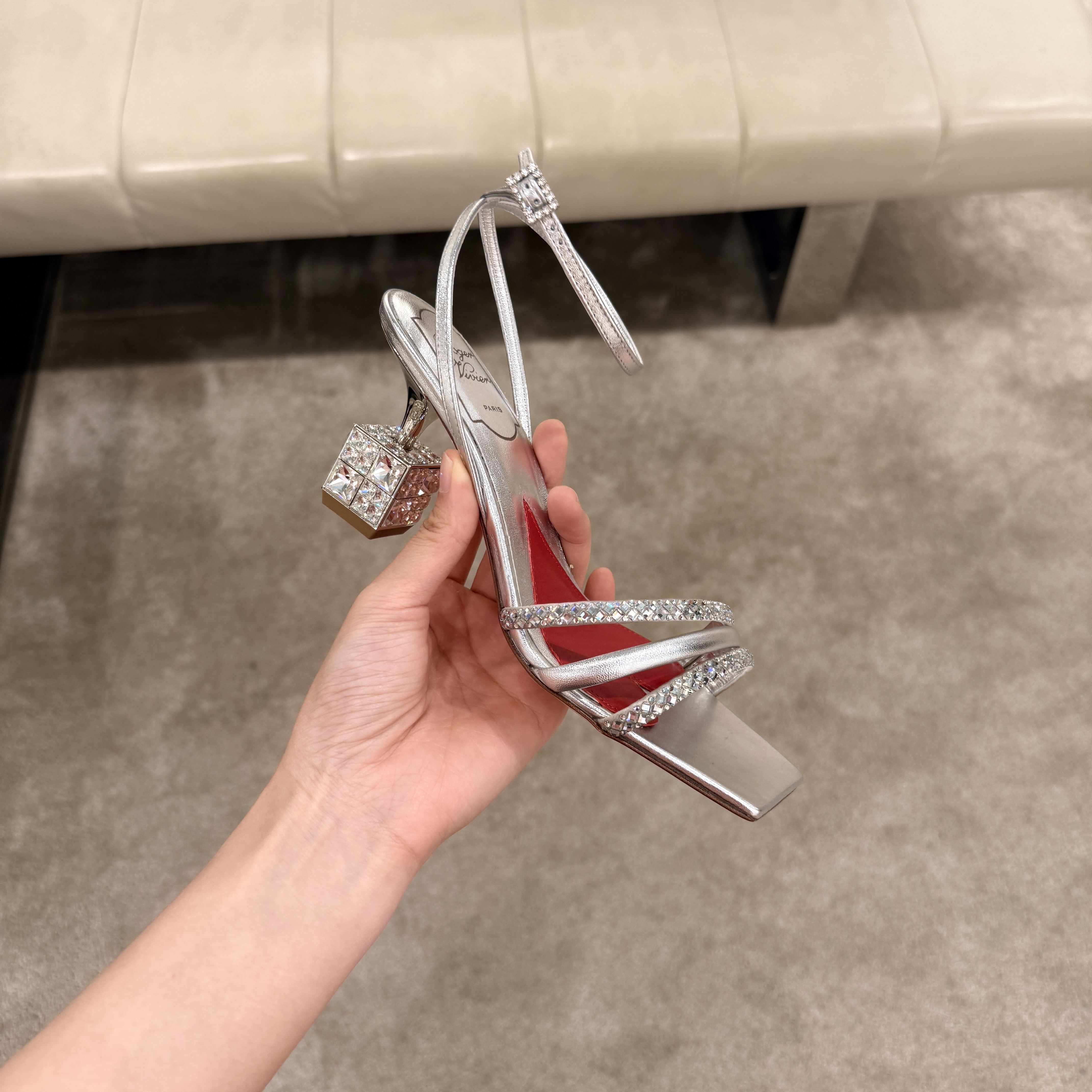 Roger Vivier RV Cube Strass Heels sandals Silver