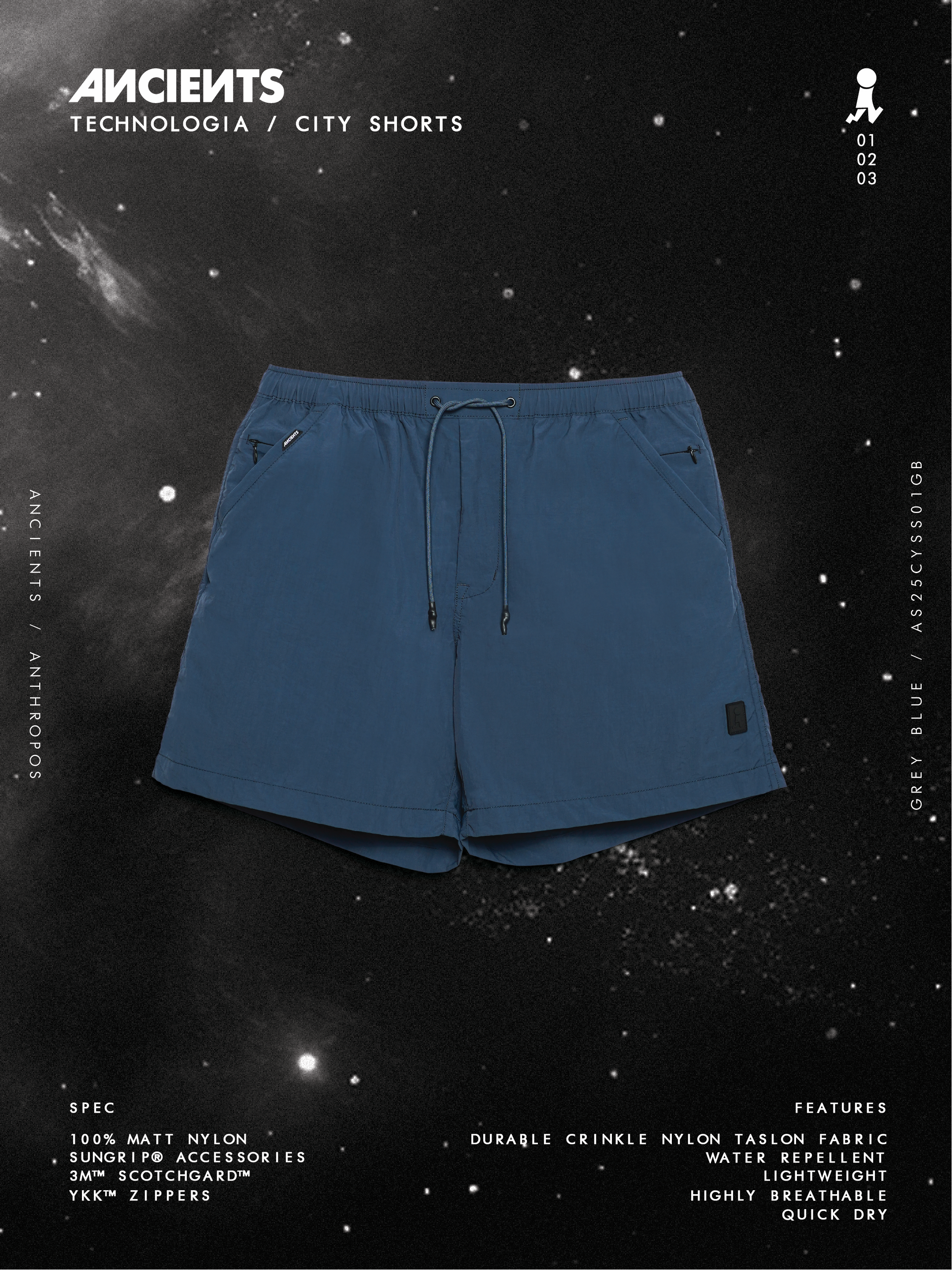 ANCIENTS TECHNOLOGIA / CITY SHORTS AS25CYSS01 GREY BLUE