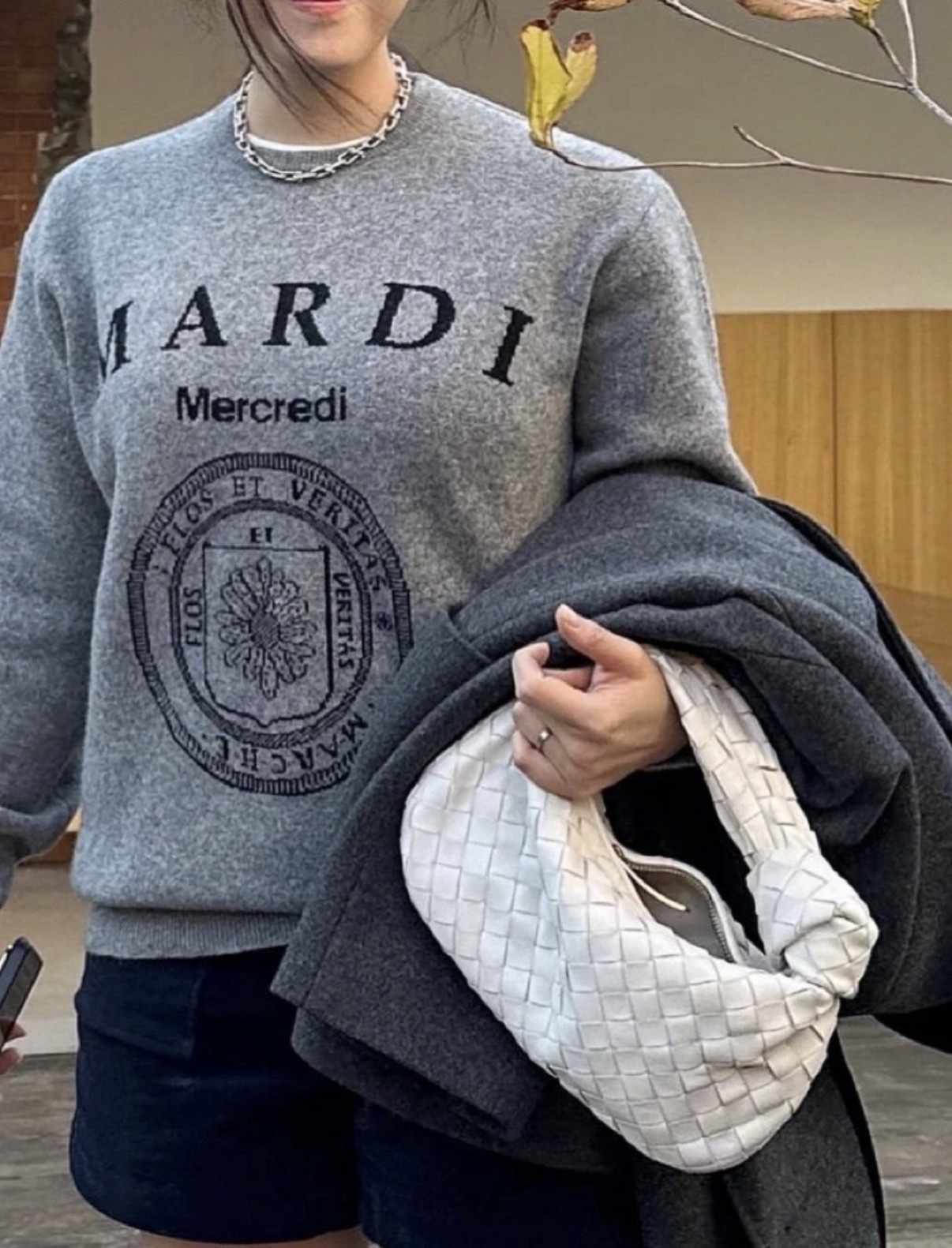 MARDI MERCREDI 徽章圓領毛衣 深灰色