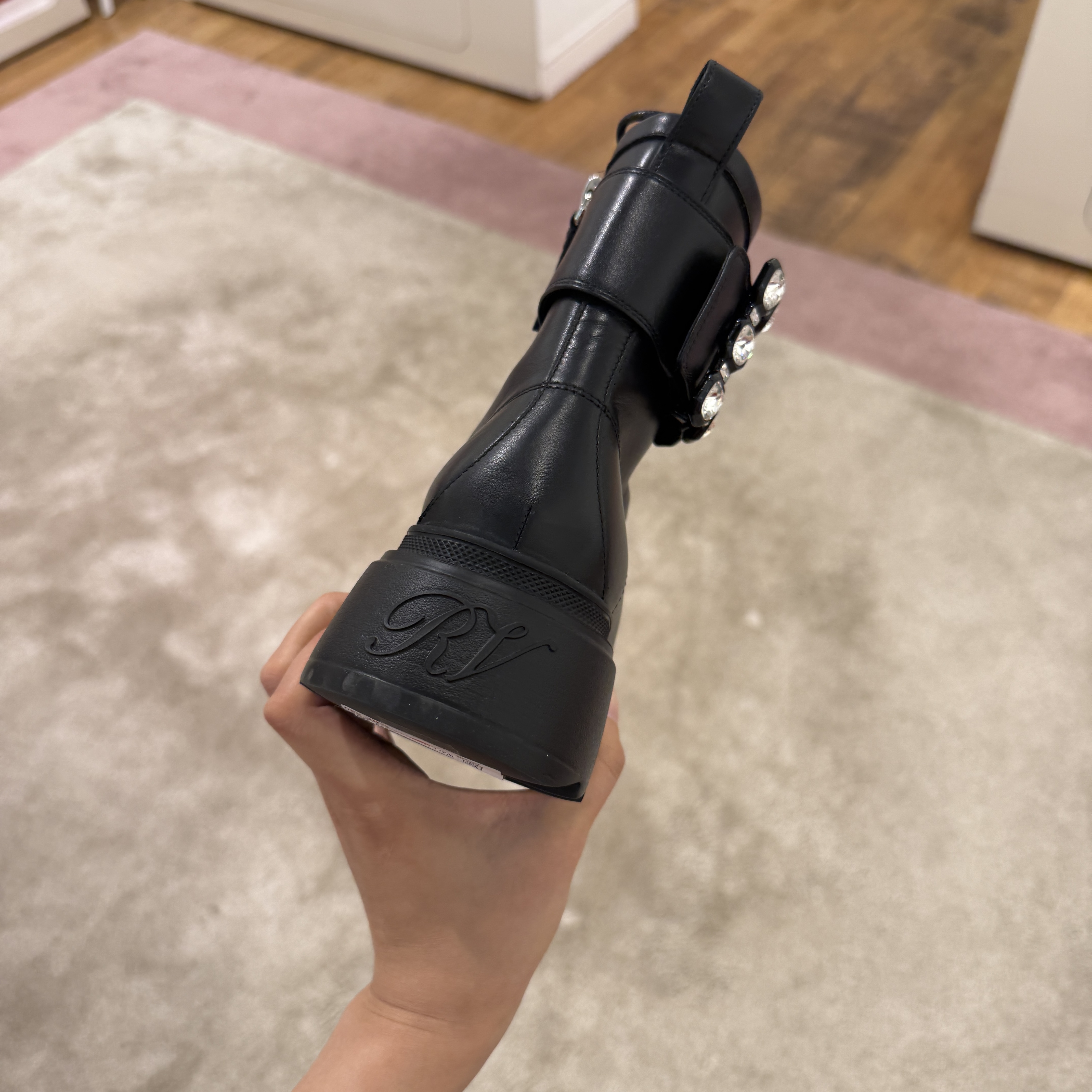 Roger Vivier RV walla viv strass lace boots black