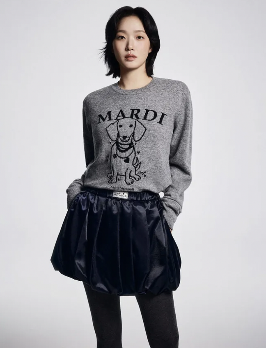 MARDI MERCREDI 圓領長袖小狗圖案毛衣