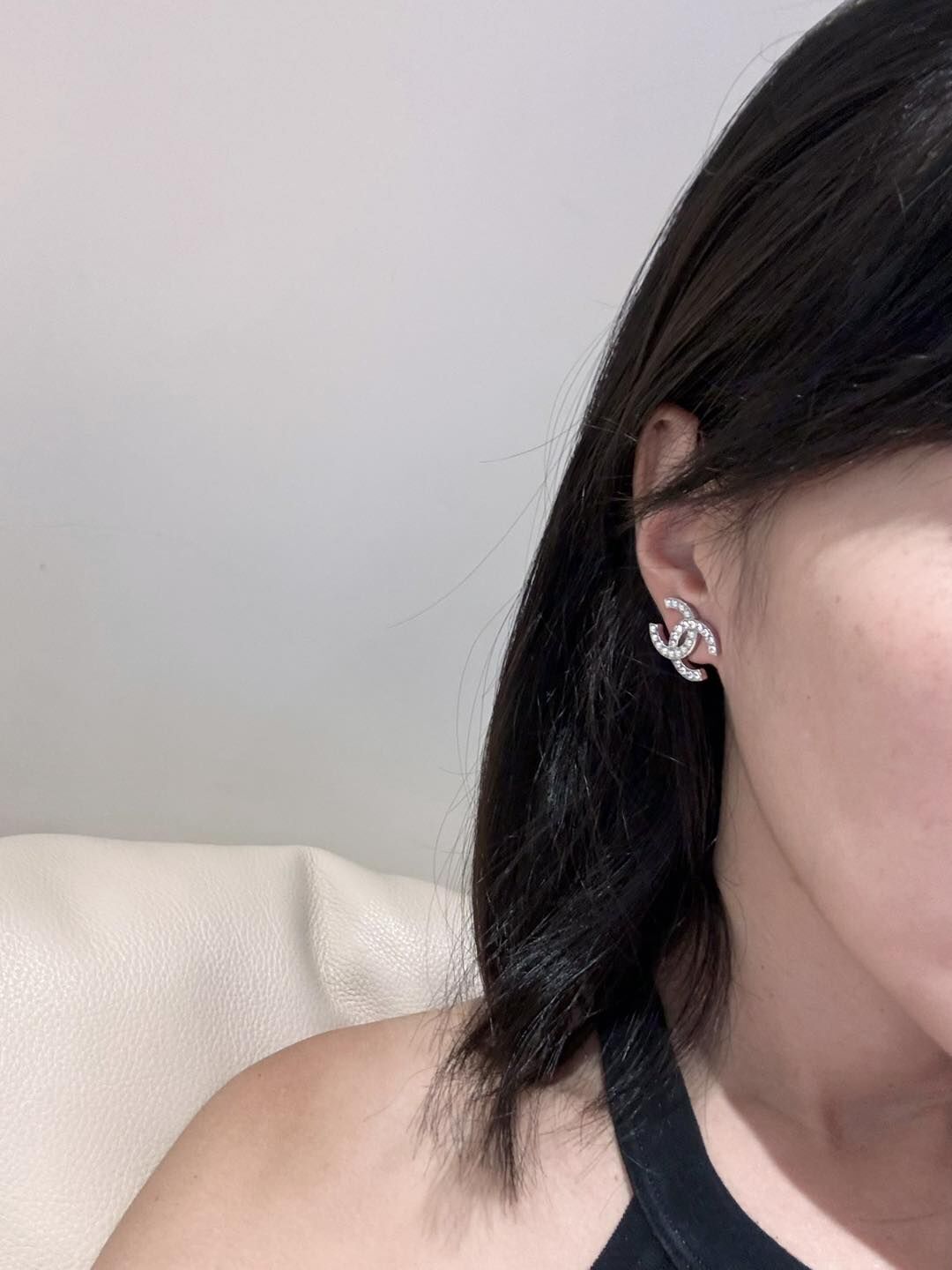 CHANEL 珍珠水鑽耳夾