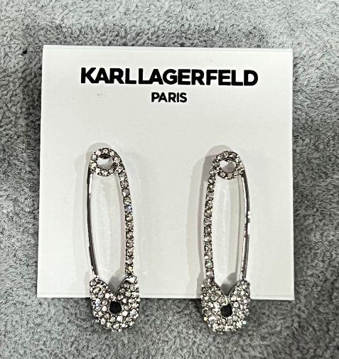 [S] KARL LAGERFELD JG230007 KL SAFETY PIN BLING BLING EARRINGS,SILVER, 8720744318163 (SKL639)