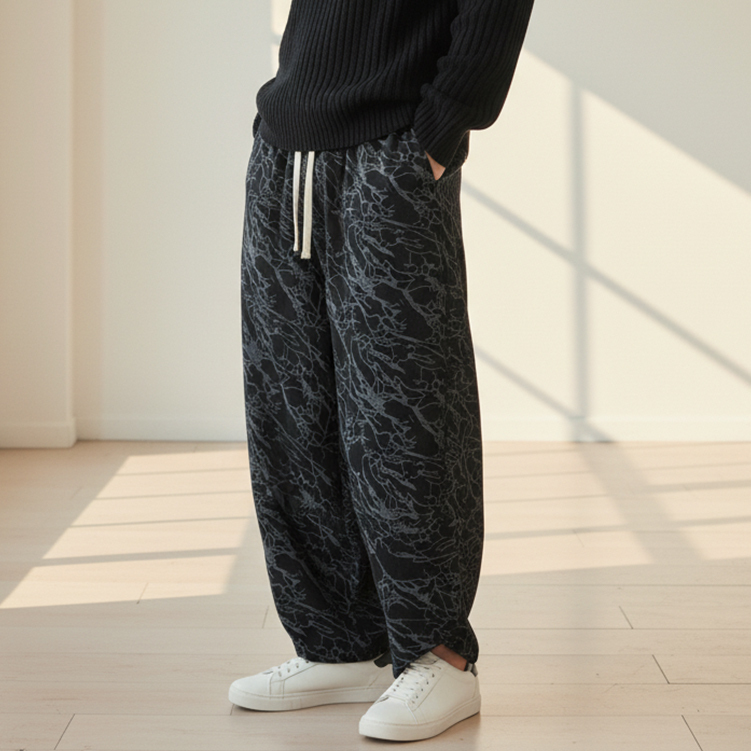 絨布水紋魚口褲