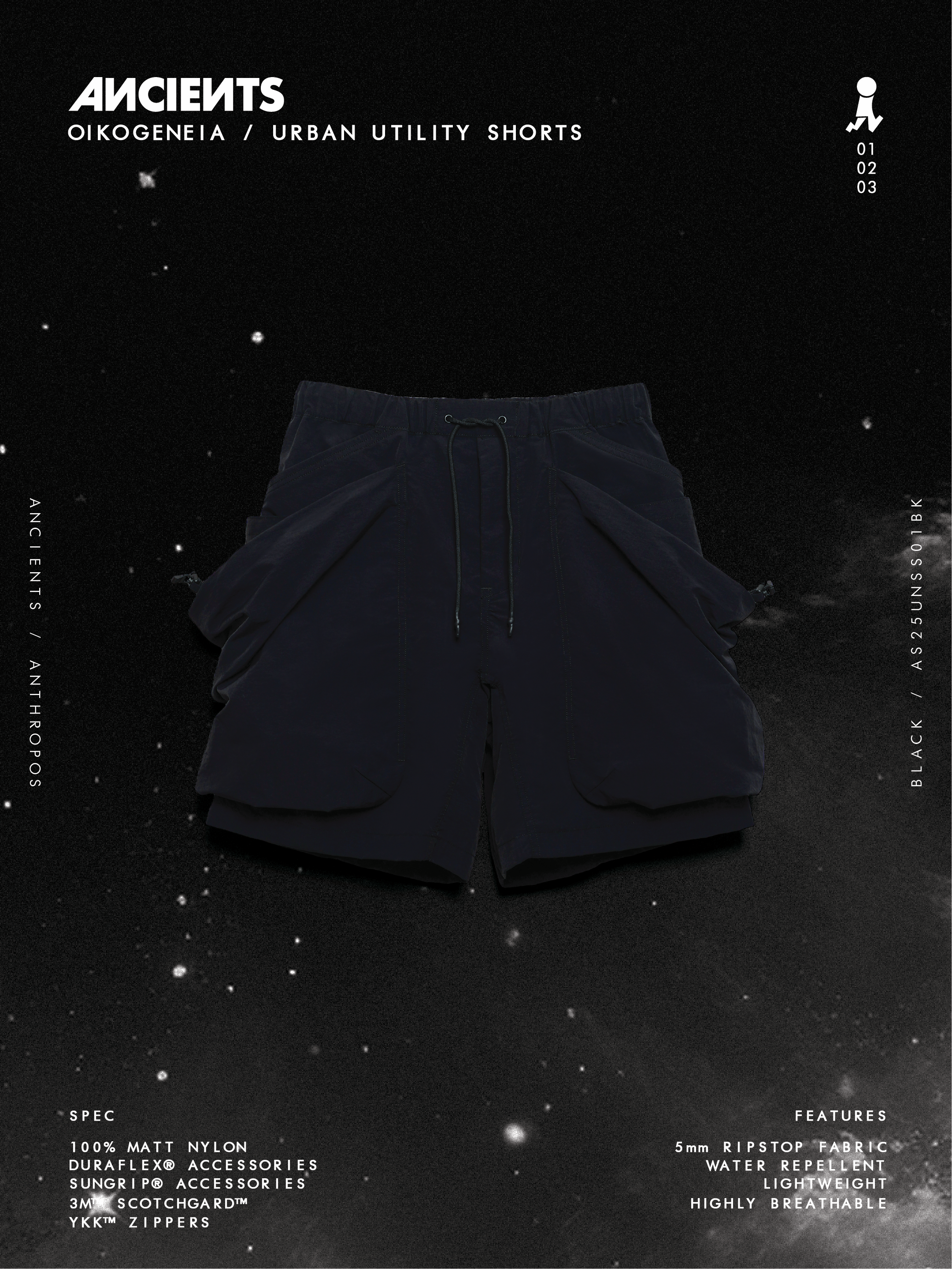 ANCIENTS OIKOGENEIA/URBAN UTILITY SHORT AS25UNSS01 BLACK