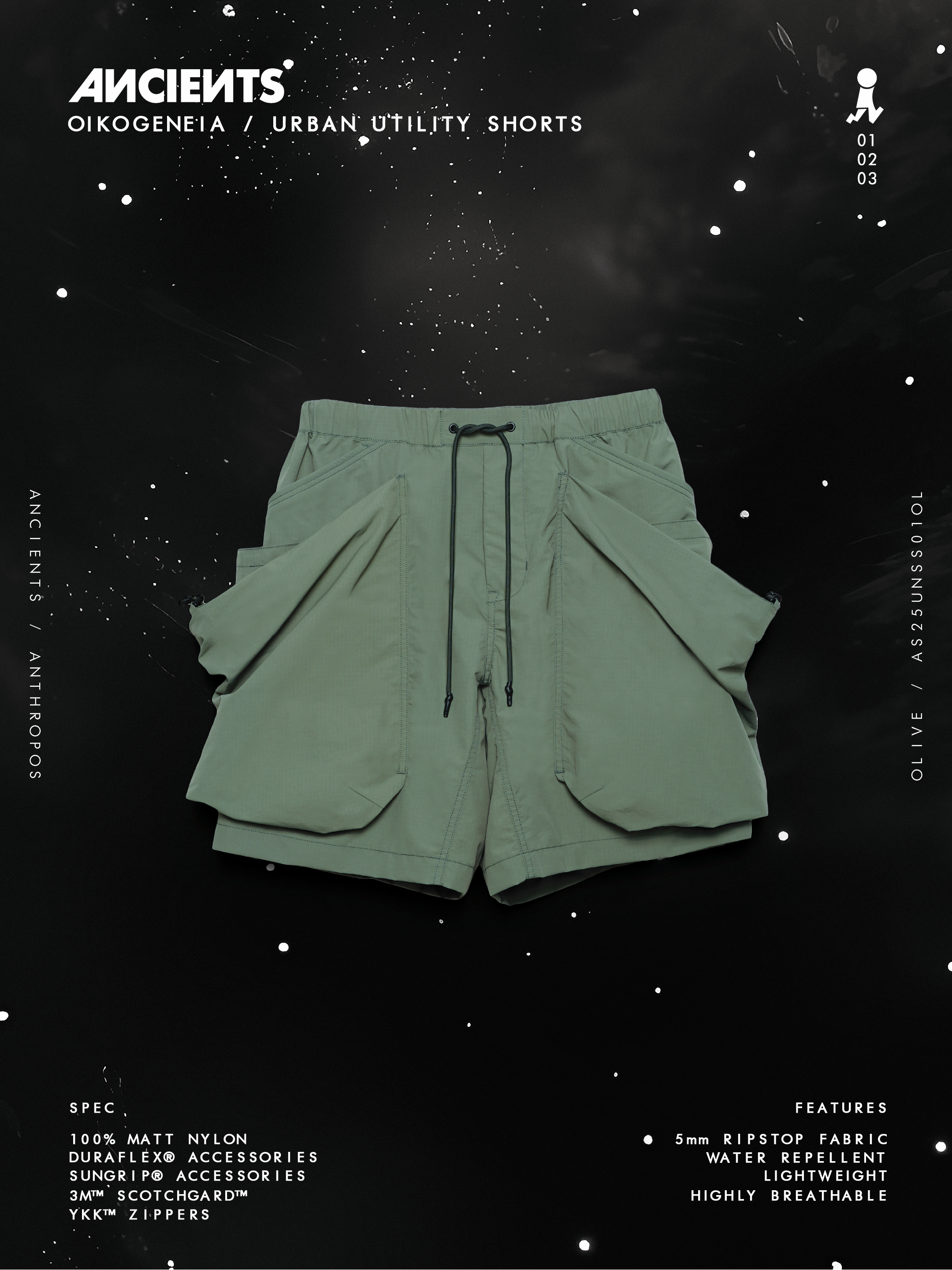 ANCIENTS OIKOGENEIA/URBAN UTILITY SHORT AS25UNSS01 OLIVE