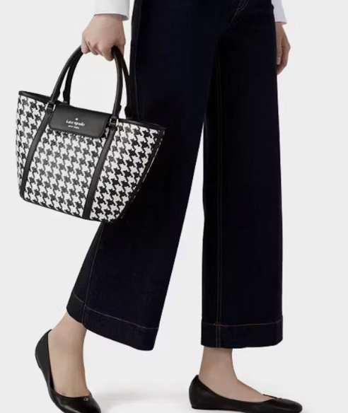 [S] KATE SPADE K8125 WOVEN HOUNDSTOOTH MEDIUM TOTE BAG,BLACK MULTI, 196021120411 (SKS412)