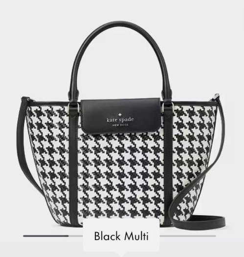 [S] KATE SPADE K8125 WOVEN HOUNDSTOOTH MEDIUM TOTE BAG,BLACK MULTI, 196021120411 (SKS412)