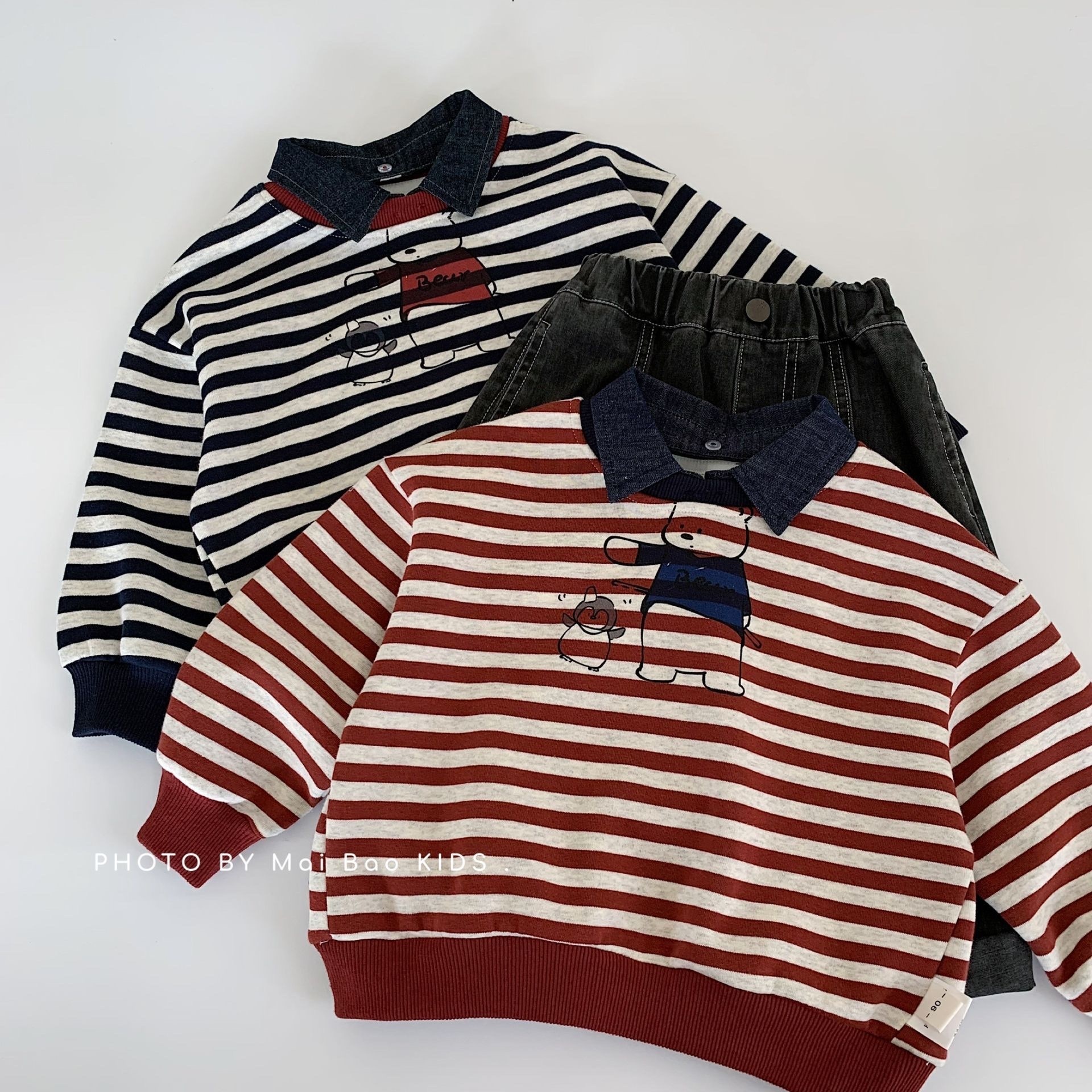 條紋牛仔翻領上衣