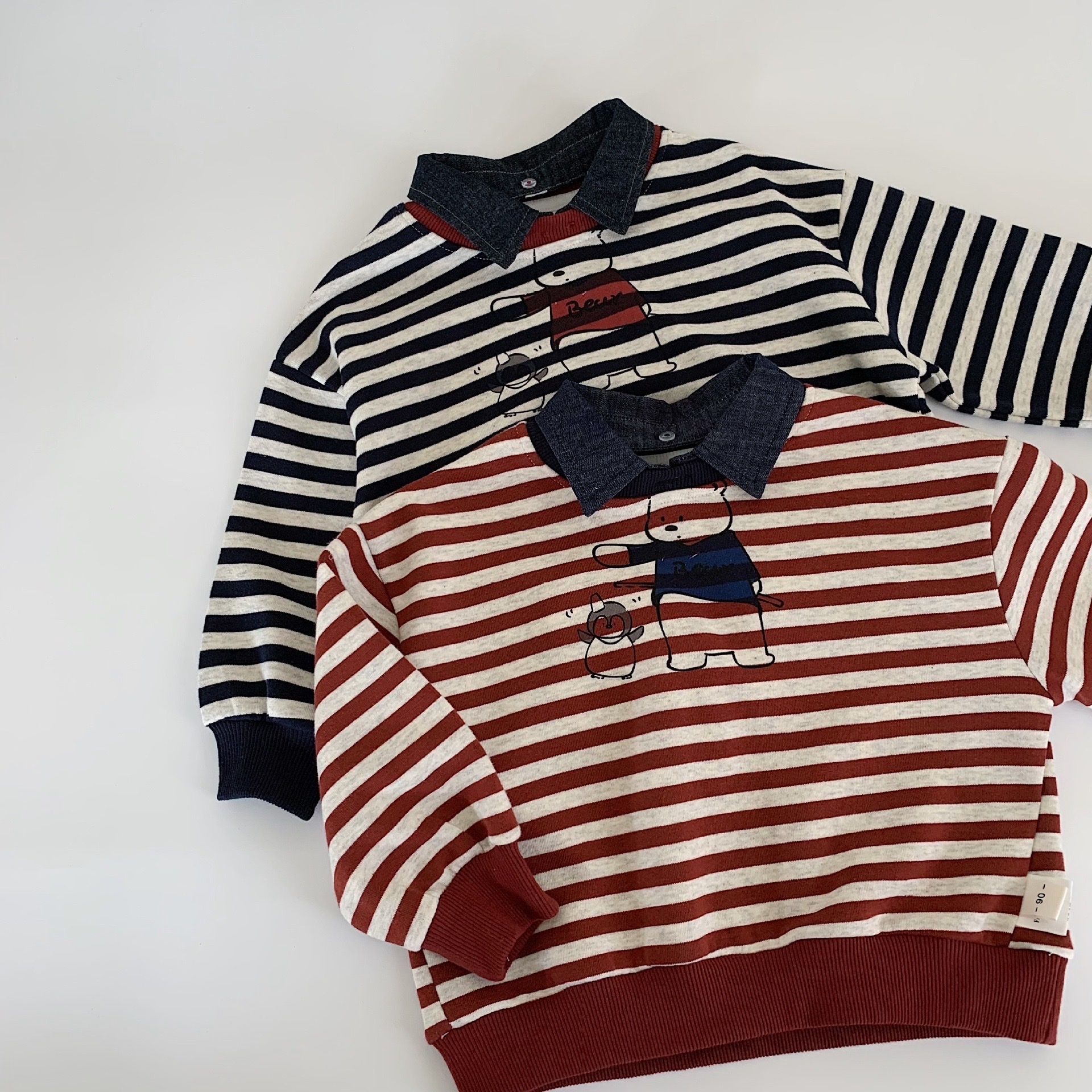 條紋牛仔翻領上衣