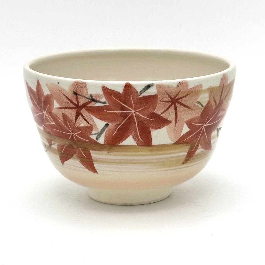 日本製 京燒 抹茶碗 紅葉 [傳統工藝士作]