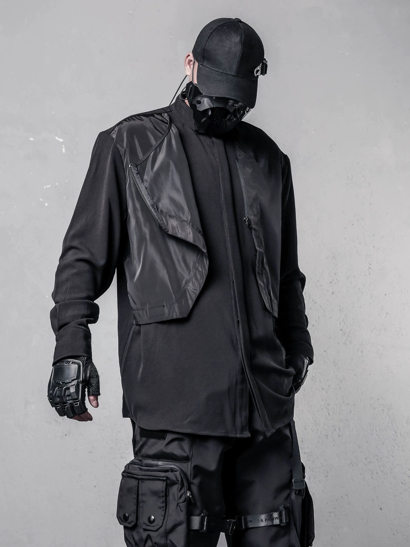 𝙏𝙀𝘾𝙃𝙒𝙀𝘼𝙍 立領不規則拼接長袖襯衫