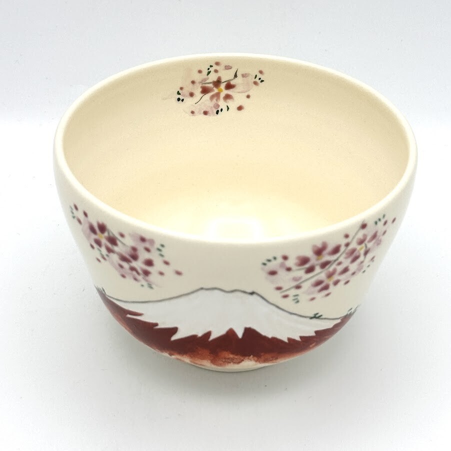日本製 京燒 抹茶碗 赤富士山 [傳統工藝士作]