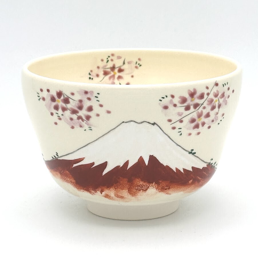 日本製 京燒 抹茶碗 赤富士山 [傳統工藝士作]