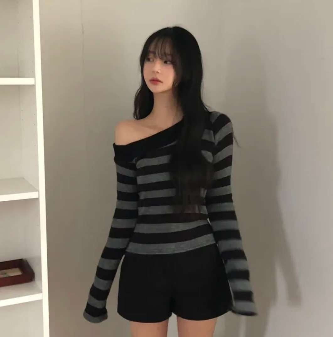 KR STRIPE AND OFF SHOULDER TOP (3 COLORS)