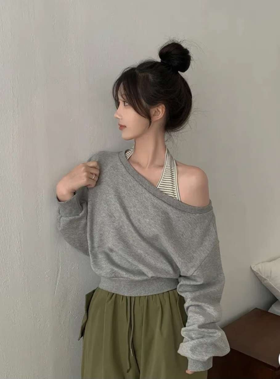 KR STRIPE SLEEVELESS & OVERSIZED SWEATSHIRT SET (3 COLORS)