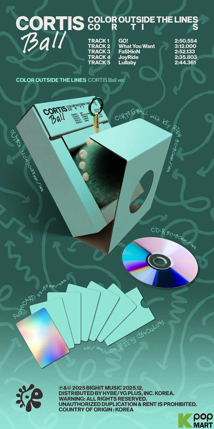 CORTIS - COLOR OUTSIDE THE LINES / 韓版美版 EP/CD 專輯 - Ball 球球鑰匙圈 - 黑膠唱片 - 官方卡片套組