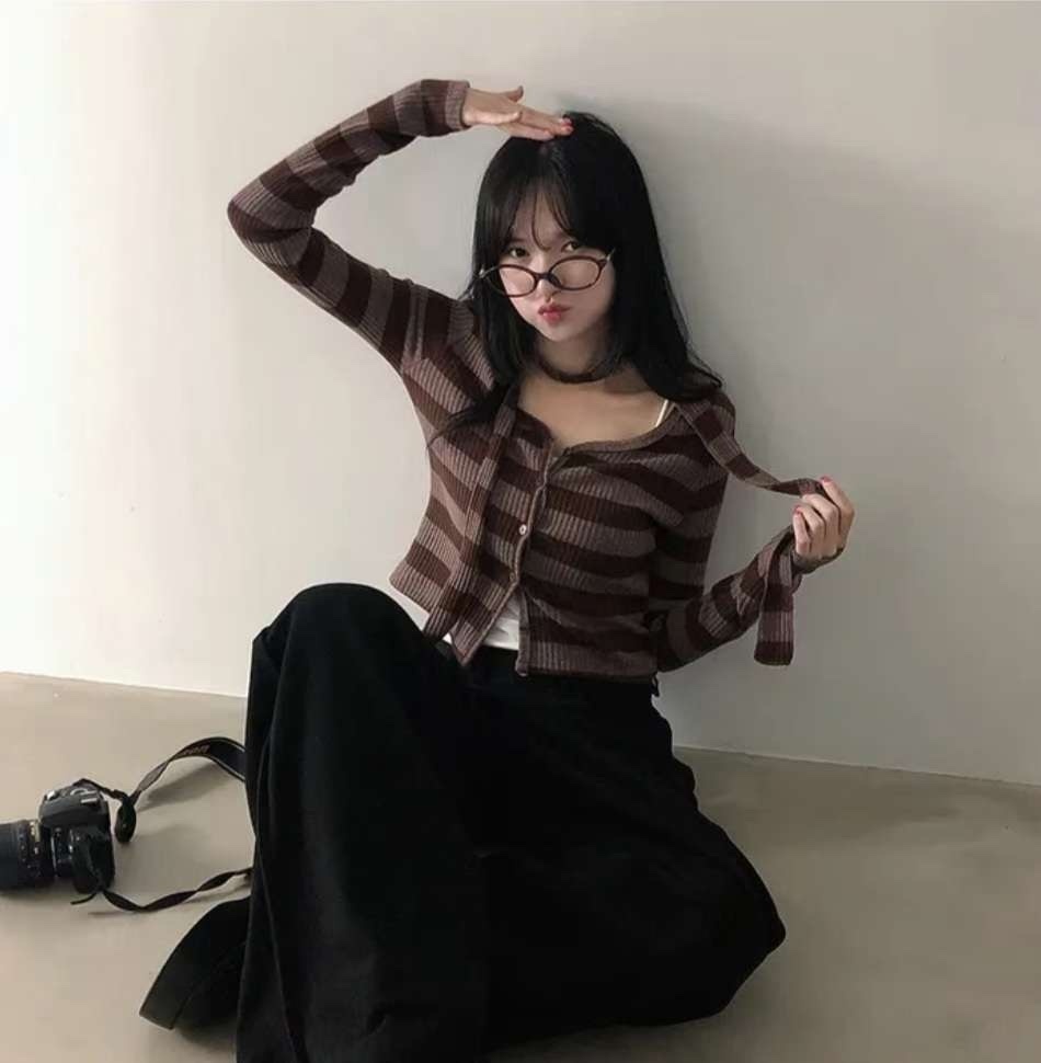 KR STRIPE CARDIGAN MUFFLER SET (3 COLORS)