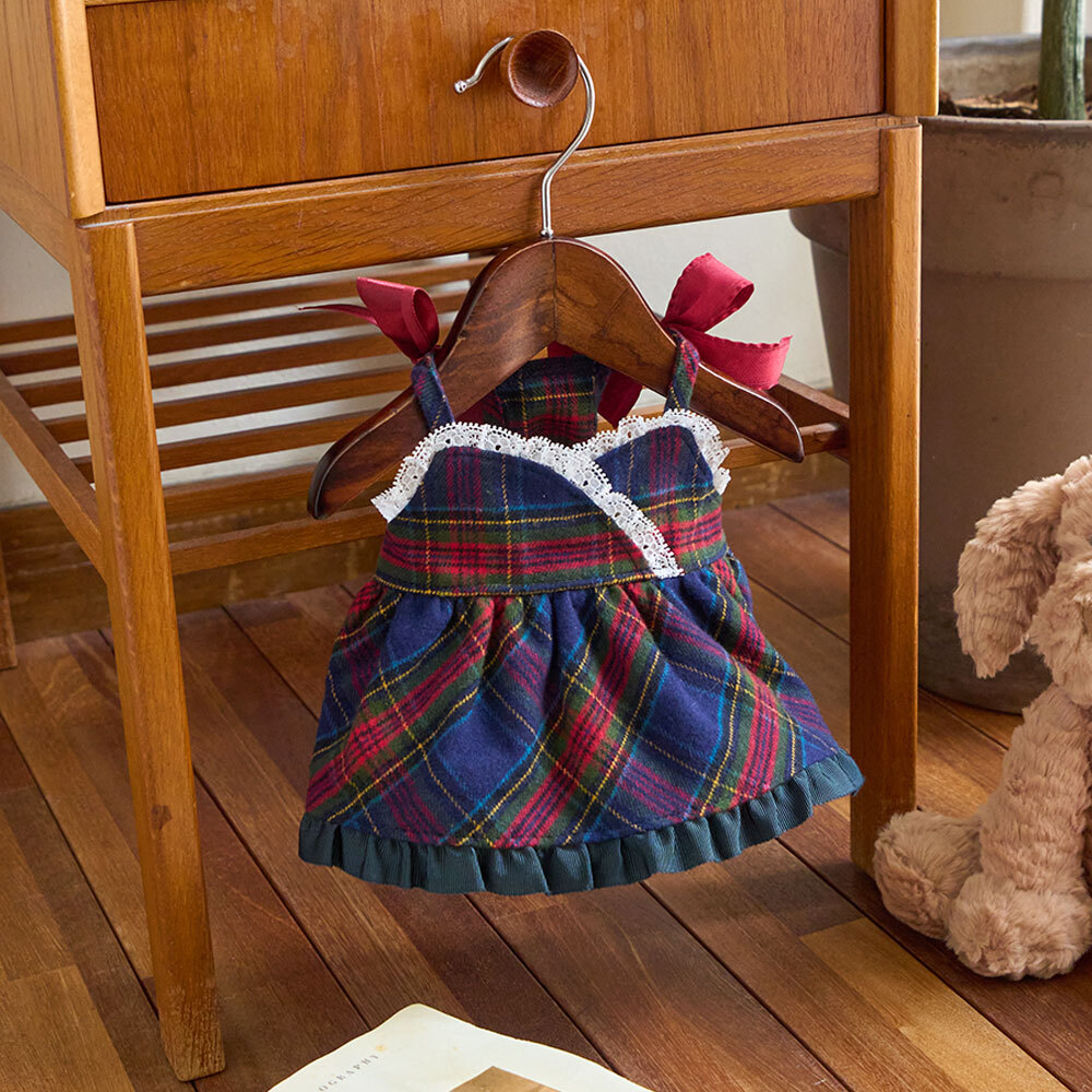 學院風 Preppy Bustier肩帶洋裝裙（紅格) - it’s sunny outside