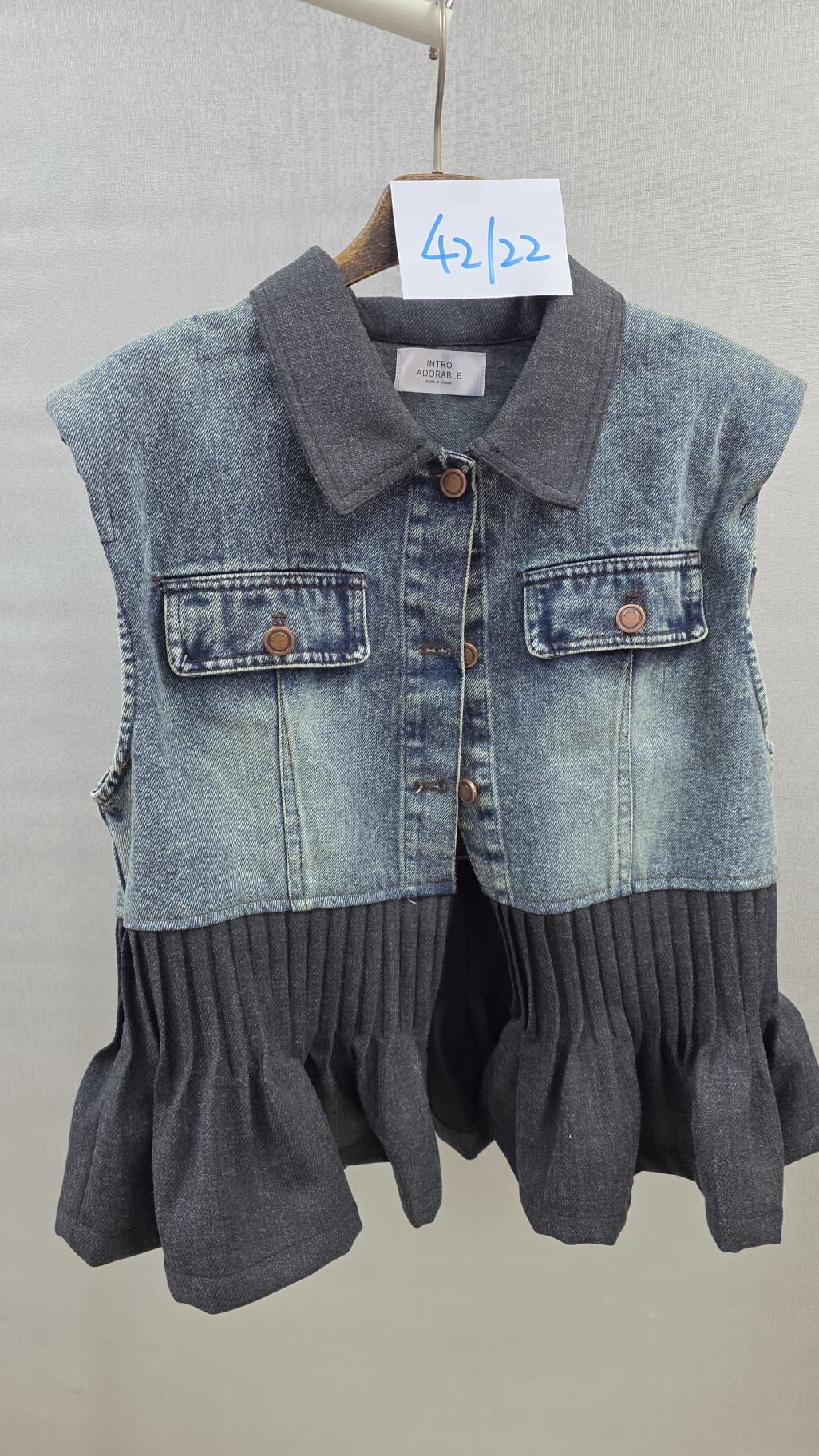 Cf620  絨料拼牛仔背心外套  胸42  長22