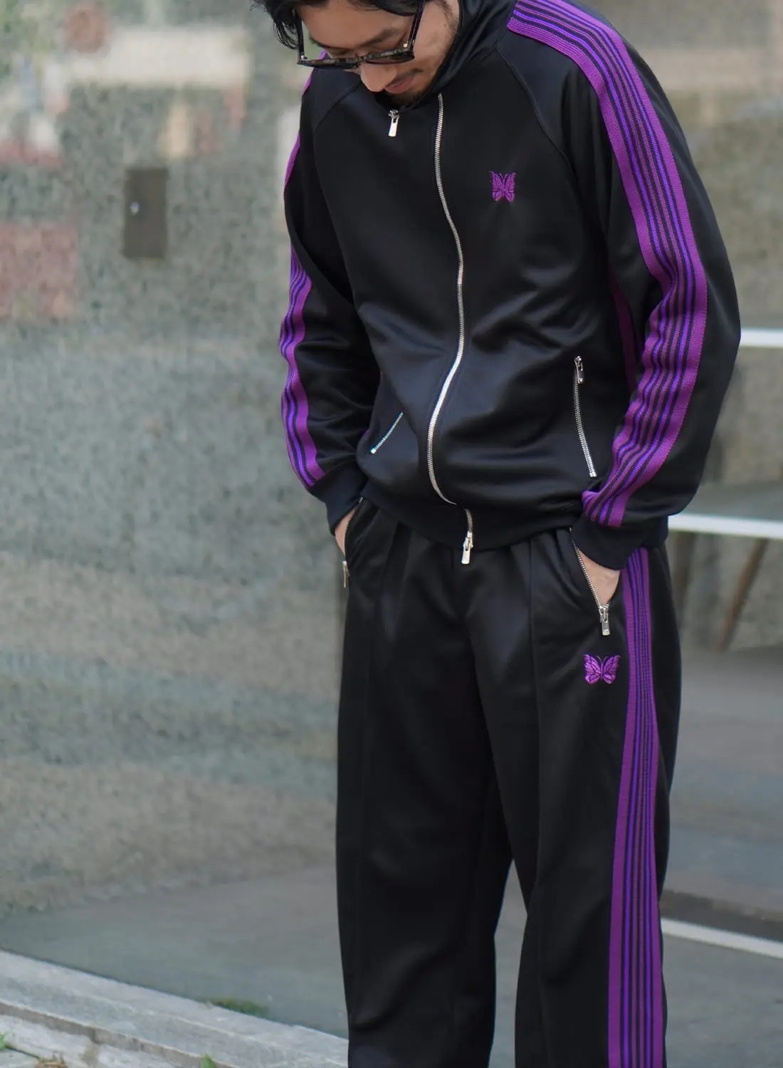 2025AW NEEDLES 聯名 別注 TRACK PANTS 金屬拉鍊 黑紫 蝴蝶 長褲 運動褲 現貨 OV1668